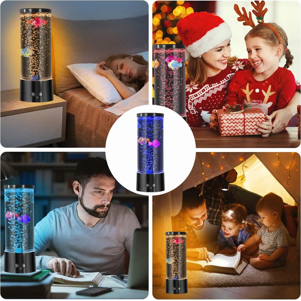 Lampe à Lave LED avec Télécommande, 16 Couleurs, 4 Modes, Faux Aquarium Poisson, Veilleuse Maison