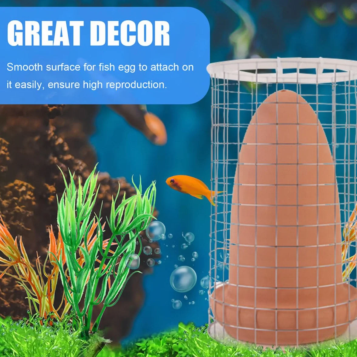 Cône de Reproduction en Argile Moyen, Seau d'Élevage pour Poissons Discus et Crevettes, Baril de Ponte avec Filet de Séparation, Ornement d'Aquarium pour Reproduction
