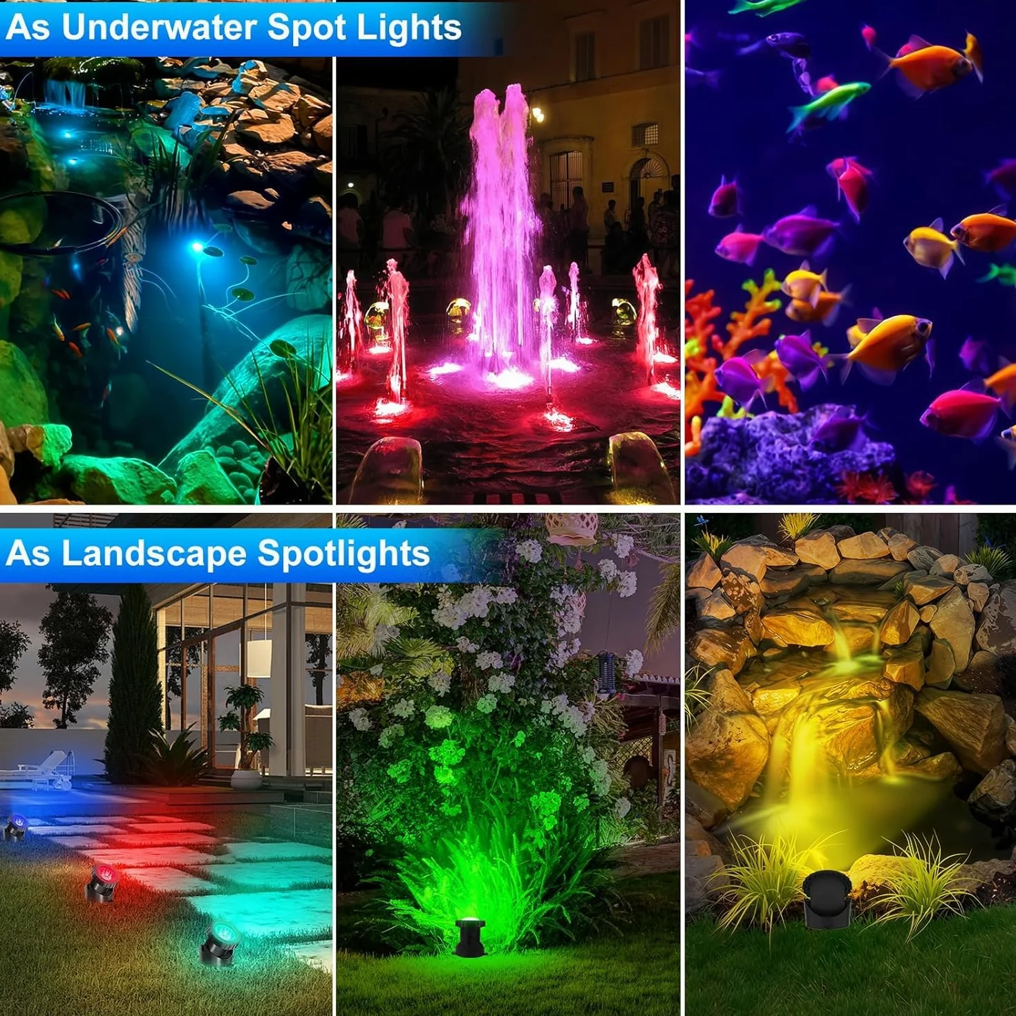 Lumières LED Submersible RGB IP68 Etanche avec Télécommande APP, Sync Musique, Lampes de Piscine 10 en 1