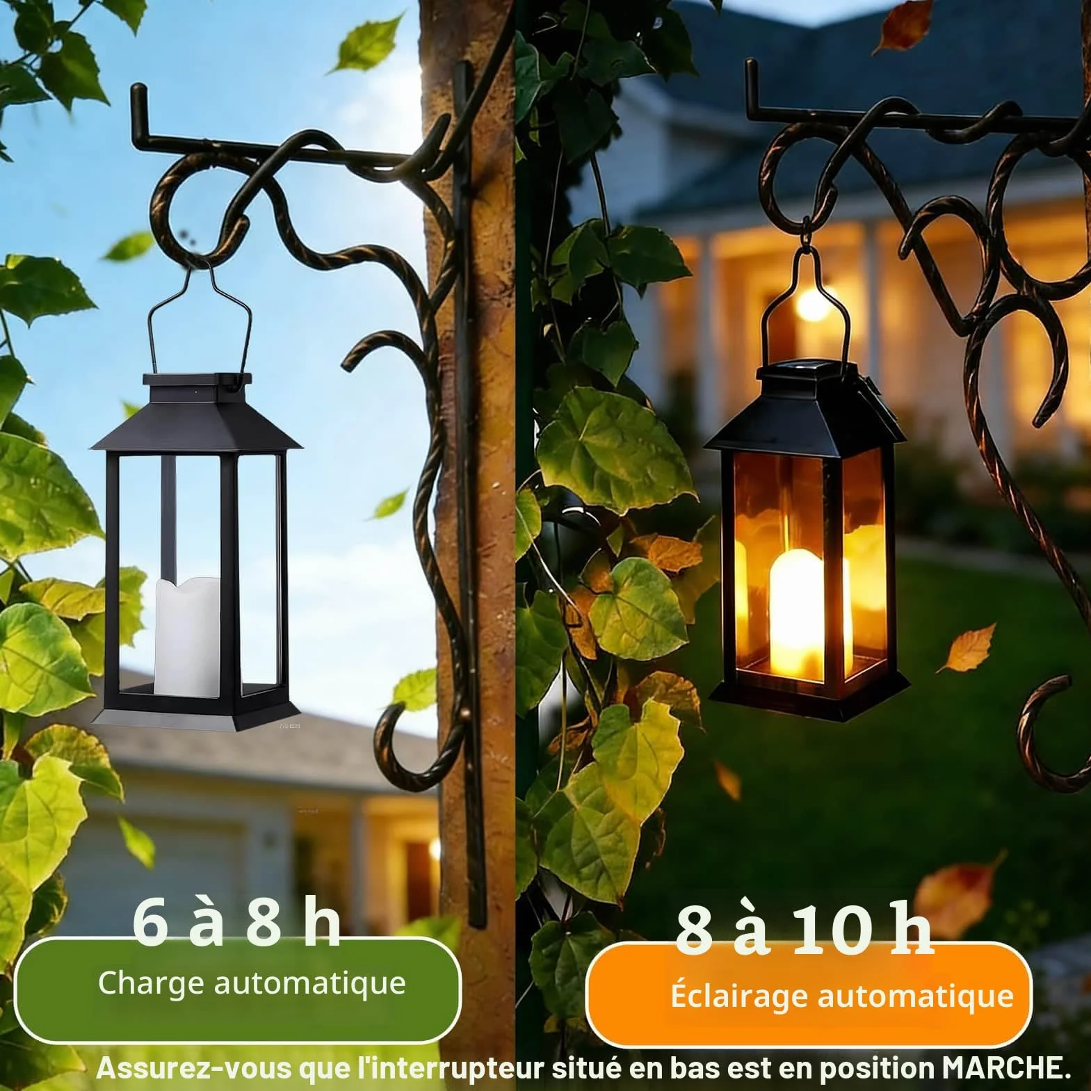 Lanterne Solaire Exterieur 2 Pièces Lampe Solaire avec Bougie Vacillante, Lanterne de Table Étanche Suspension Lampe pour Noël Balcon Jardin Terrasse