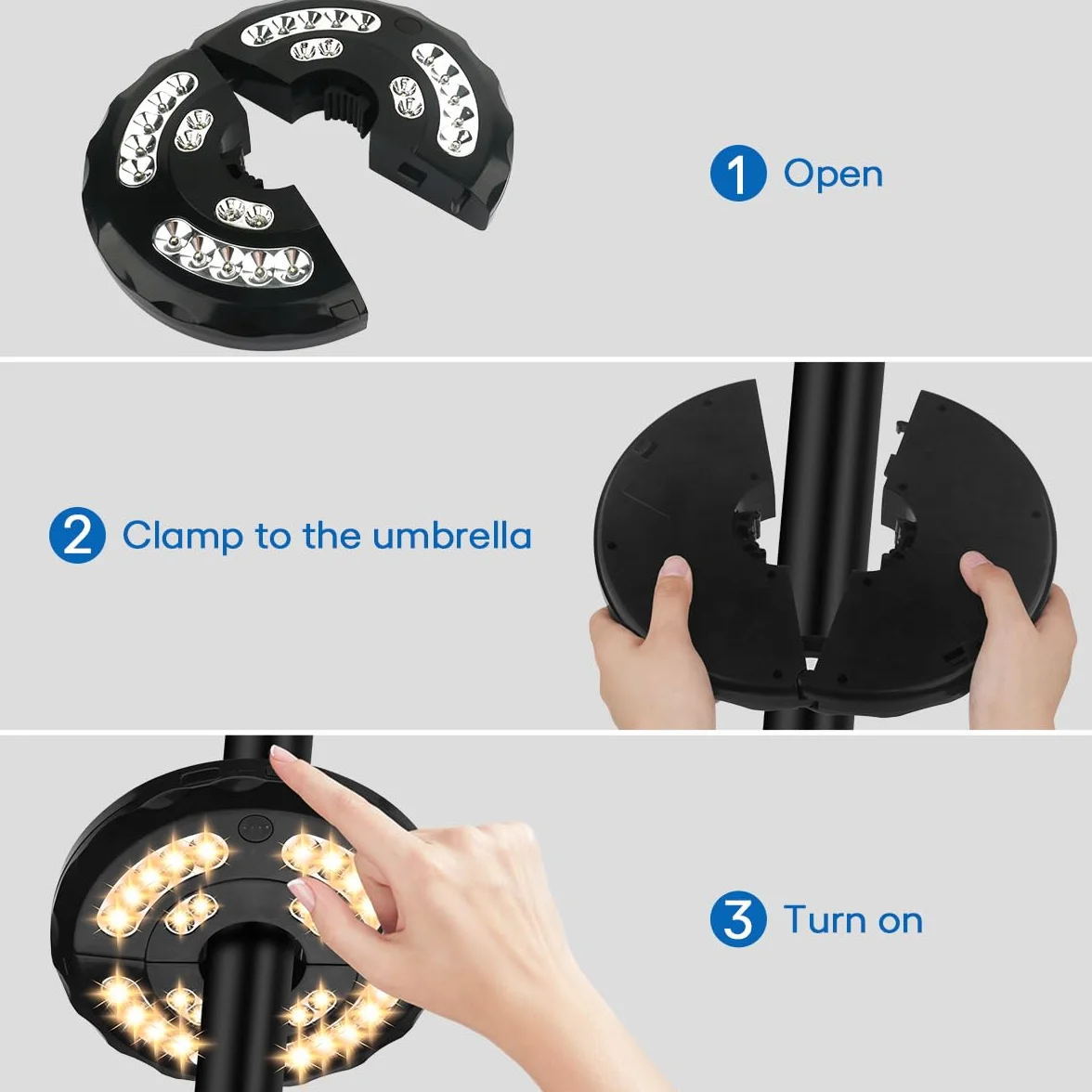 Lampe de parasol double puissance rechargeable sans fil 3 modes éclairage terrasse camping