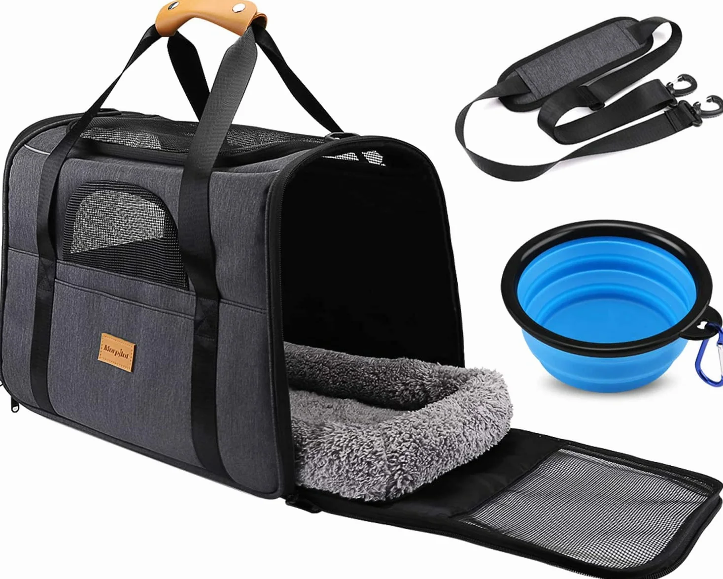 Morpilot Sac Transport Chat Chien Caisse Pliable Respirant avec Matelas Amovible Bol 7kg 44x31x34cm