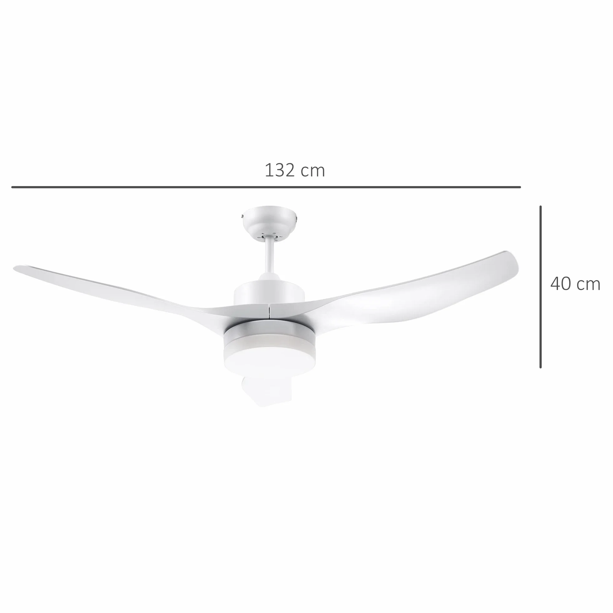 HOMCOM Ventilateur de Plafond avec Lumière et Télécommande, 132 cm, Moteur DC Silencieux, 3 Pales ABS, 6 Vitesses, Blanc