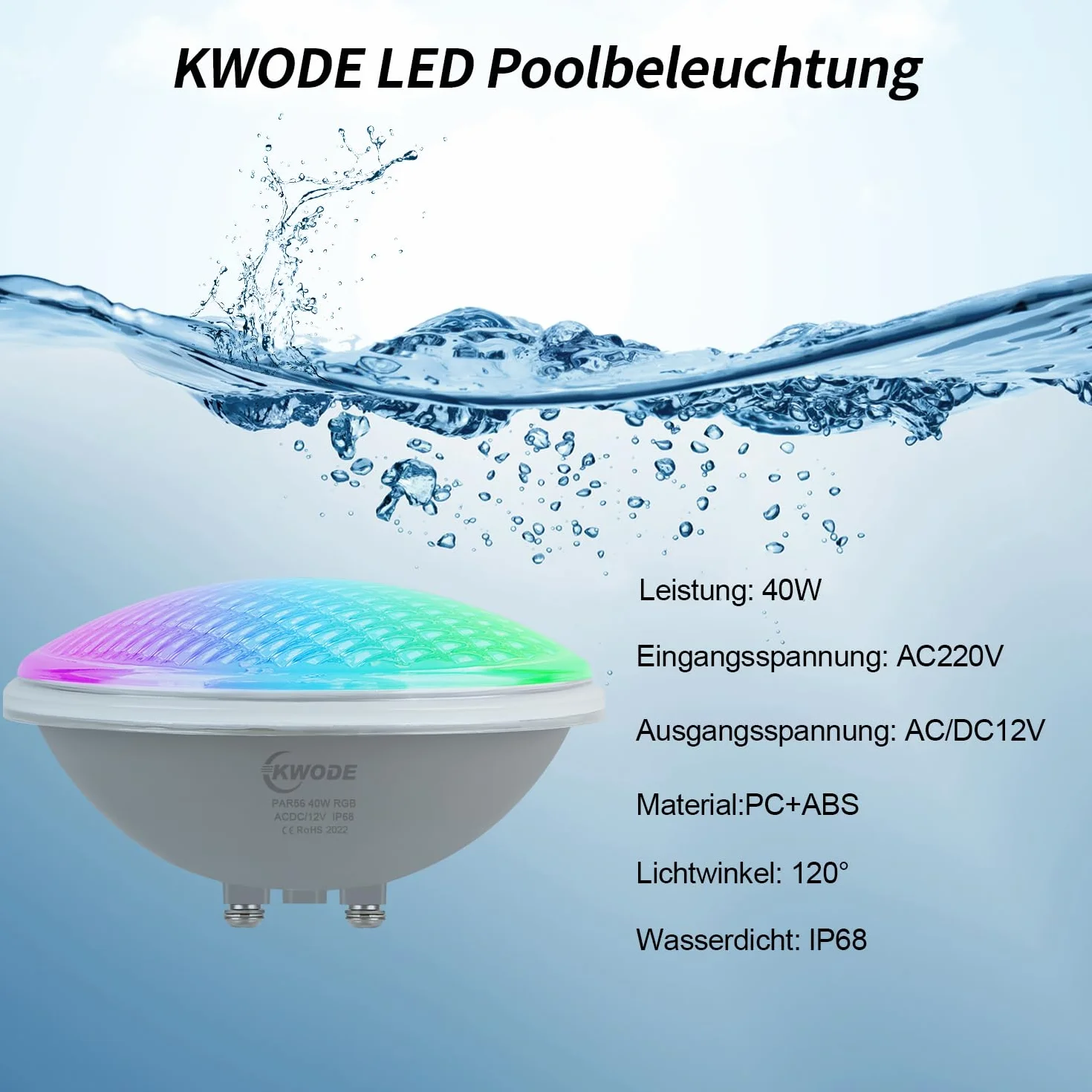 Lumières de piscine LED PAR56 40W RGB Timing IP68 étanche 12V AC/DC avec télécommande