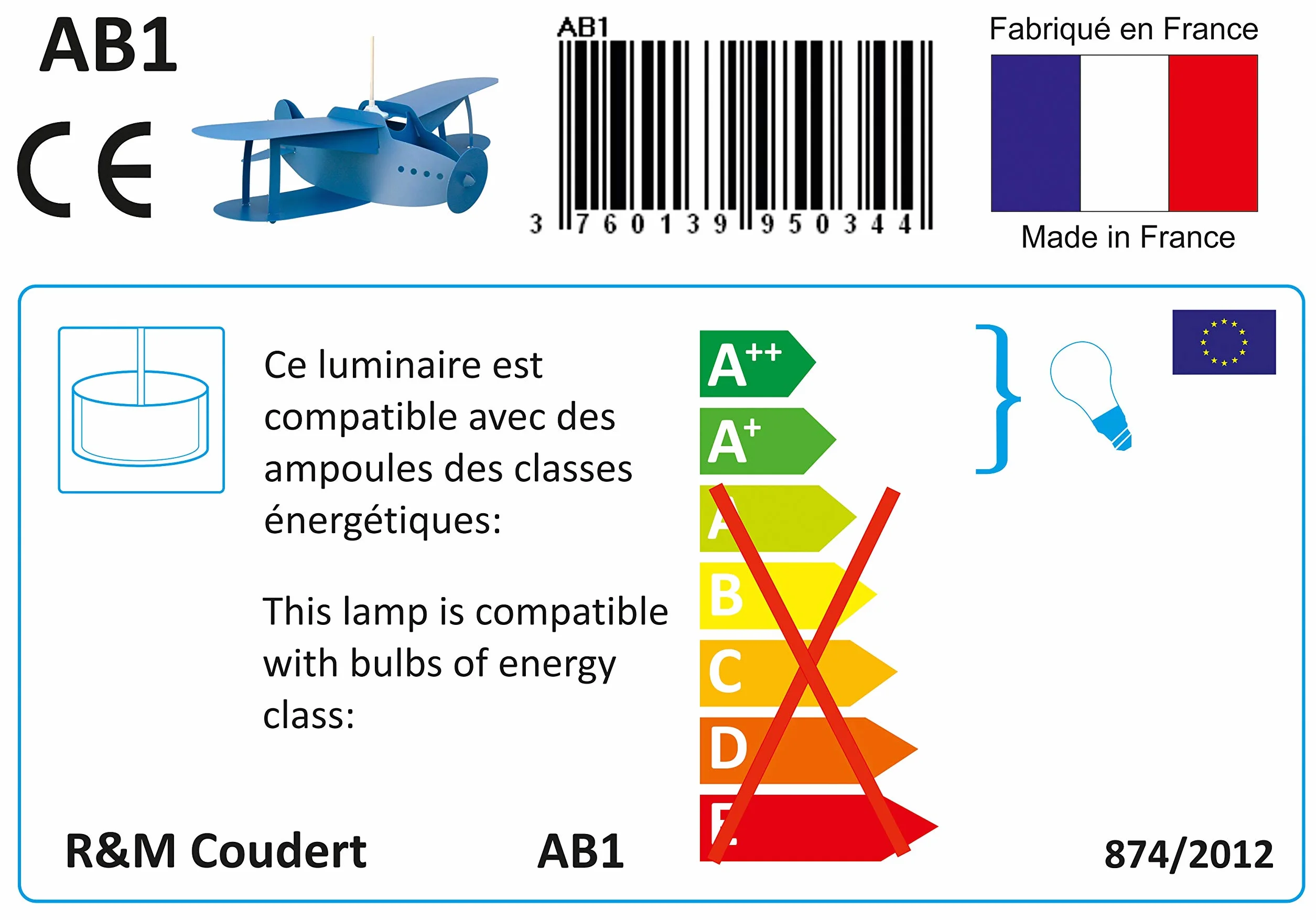R&M Coudert Lampe de Plafond Suspension Avion Bleu Chambre Enfant