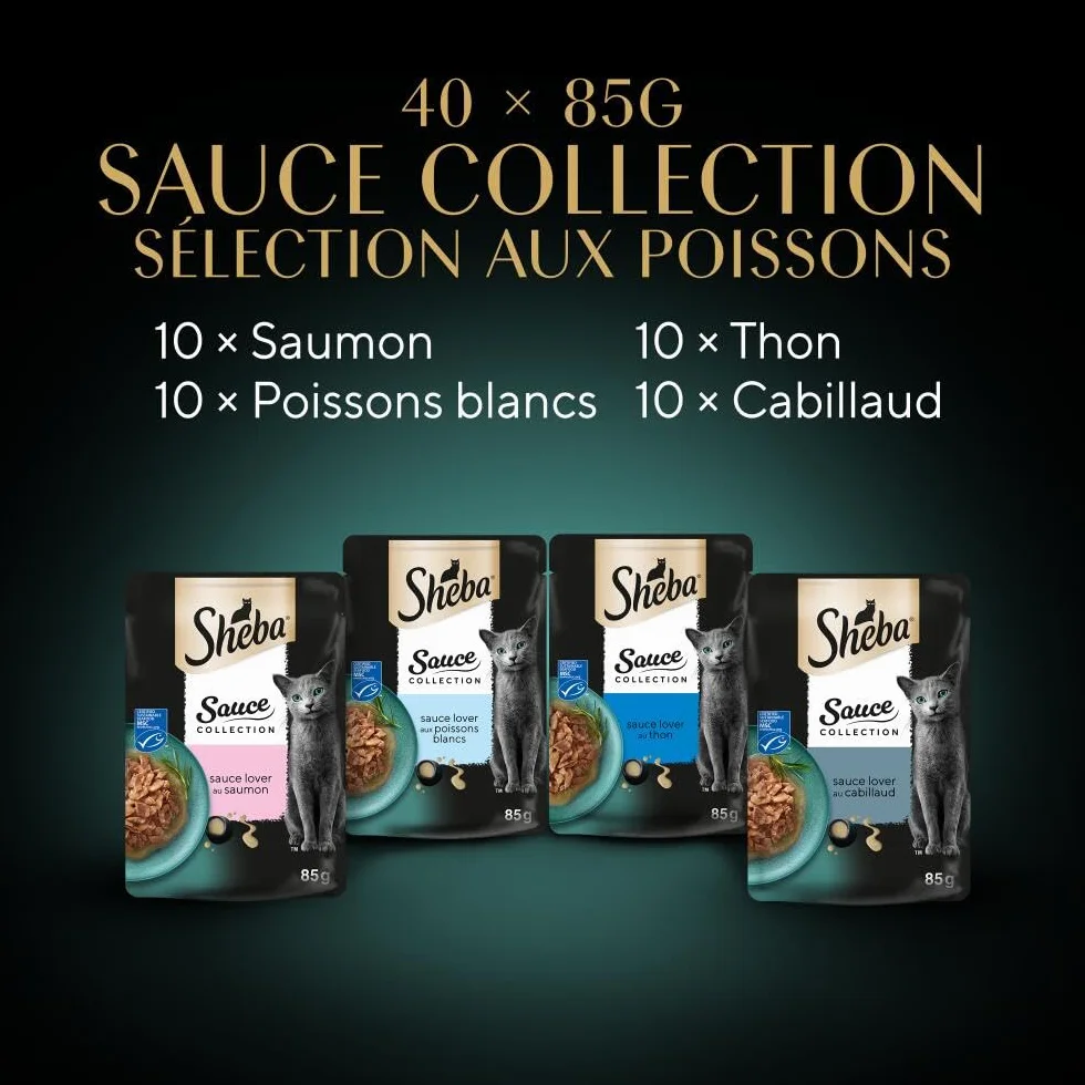 Sheba Sauce Collection Sachets fraîcheur Nourriture Humide aux Poissons pour Chat Adulte 40x85g