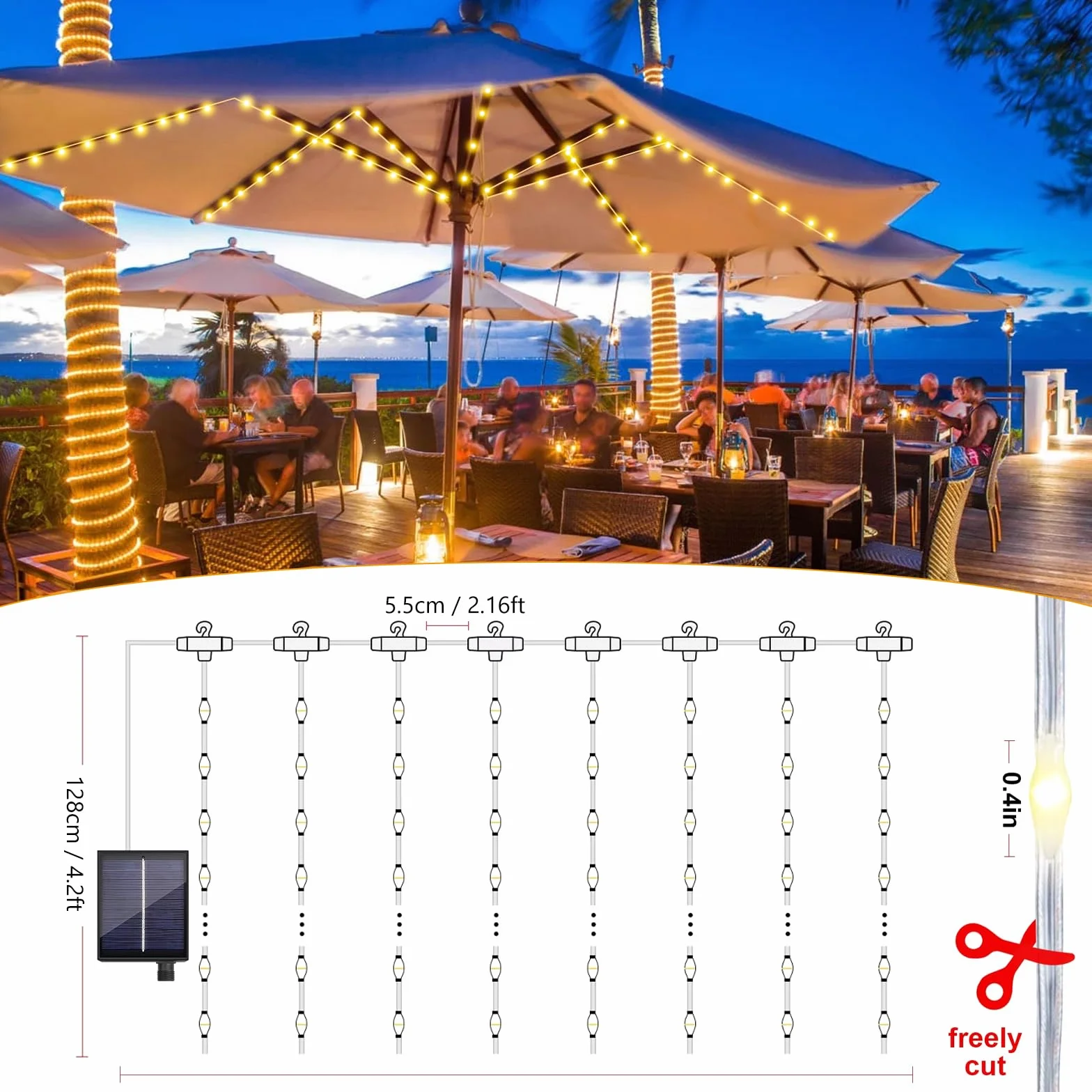 Lumières solaires pour parasol 104 LED 8 modes avec télécommande extérieur intérieur