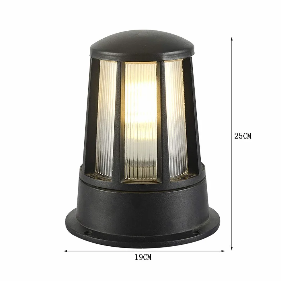 Lampe de pelouse étanche extérieur E27 Noir Pilier Aluminium Verre pour Cour Villa Patio