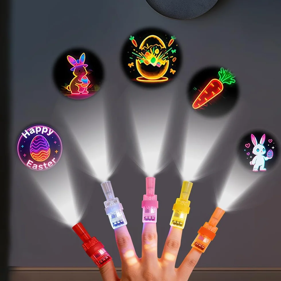 Lot de 12 lampes de doigt LED multicolores avec œufs de Pâques, lampe de poche pour enfants