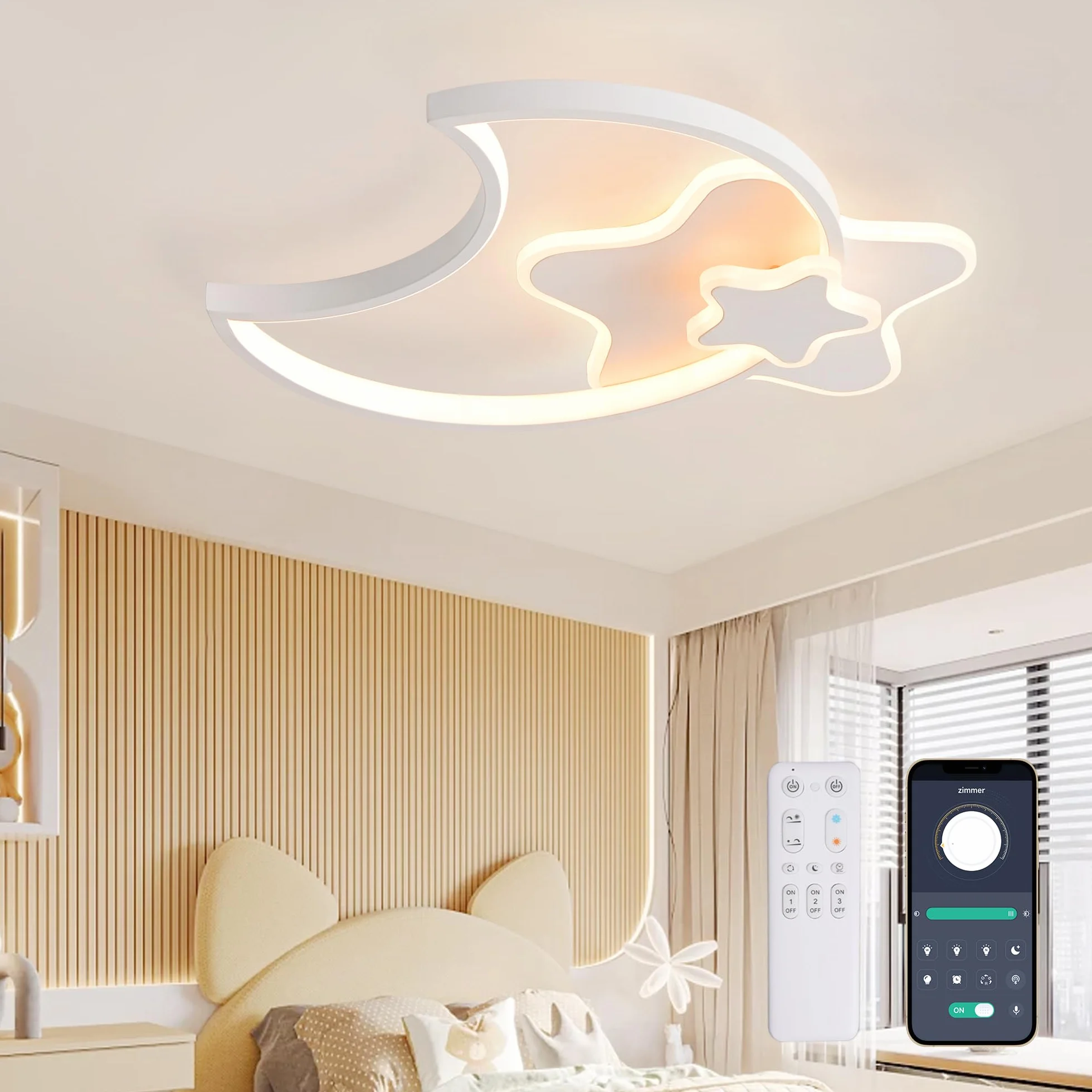 Plafonnier LED Étoile 45CM Dimmable avec Télécommande 3000K-6000K Blanc Moderne pour Chambre Enfants