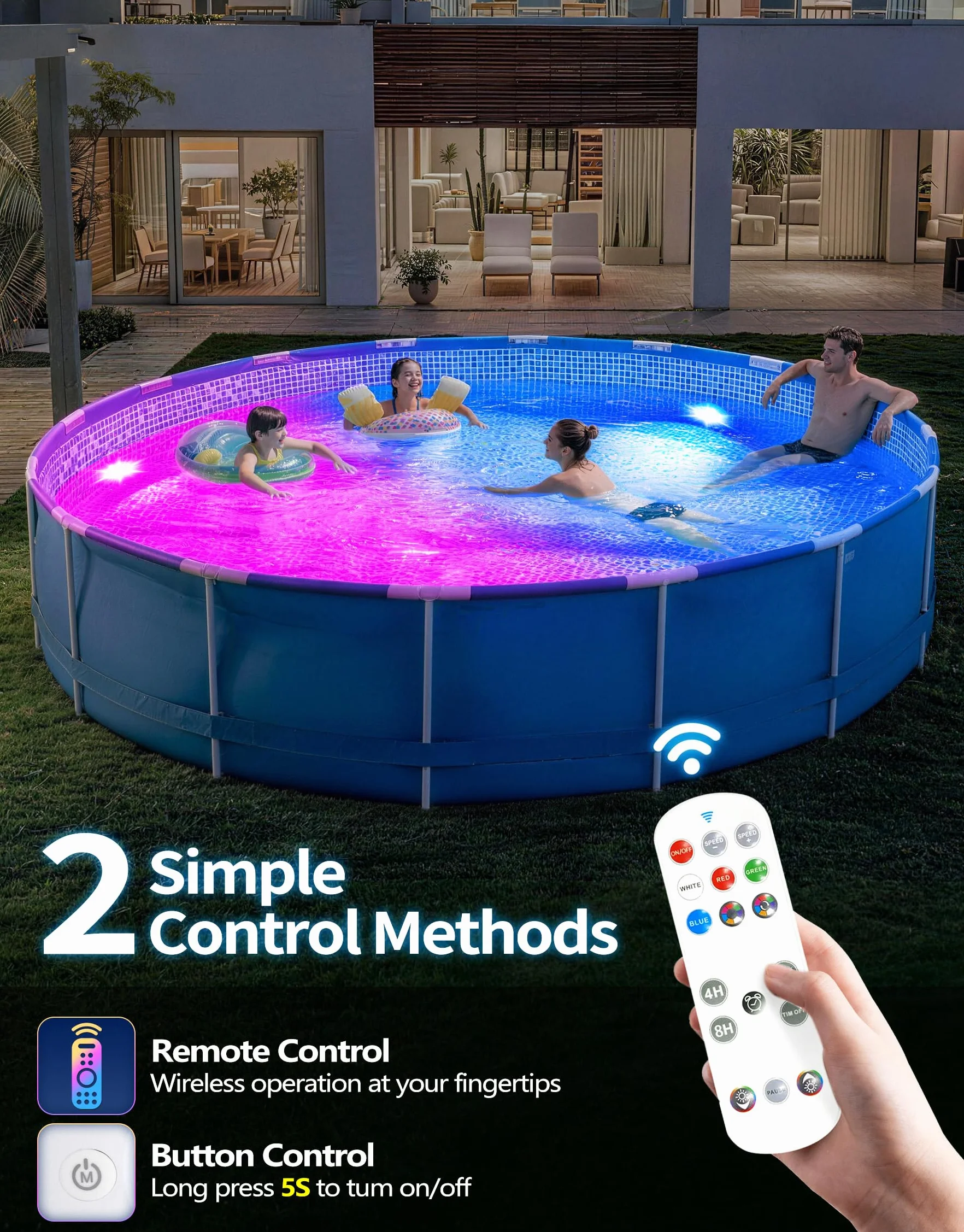 PoolLeader Éclairage Piscine Submersible Rechargeable avec Télécommande, Changement de Couleur, Aimant, Ventouses, 2 Pièces