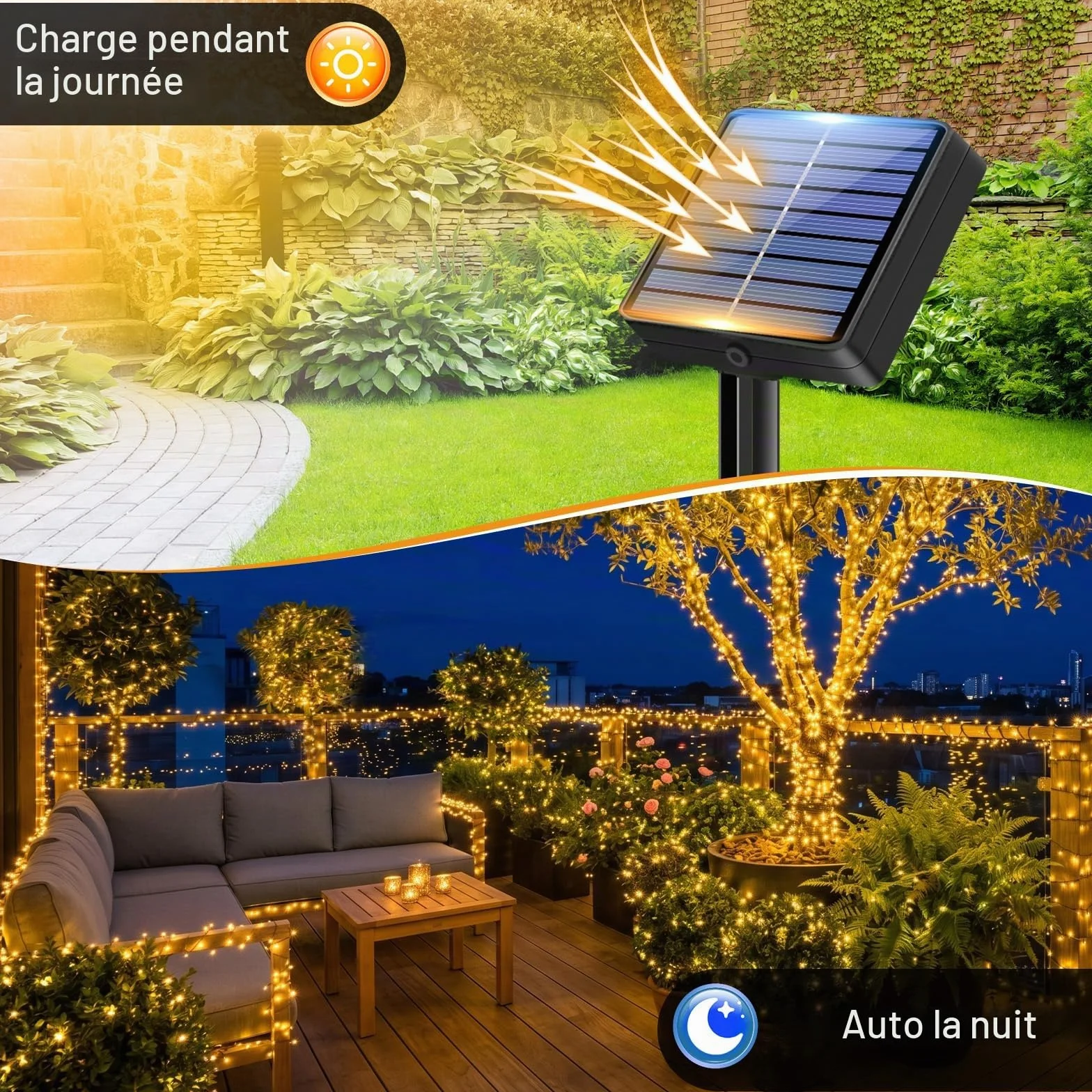 Litogo Lot de 2 Guirlande Lumineuse Exterieur Solaire 24m 240 LED Jardin Étanche Décoration Noël