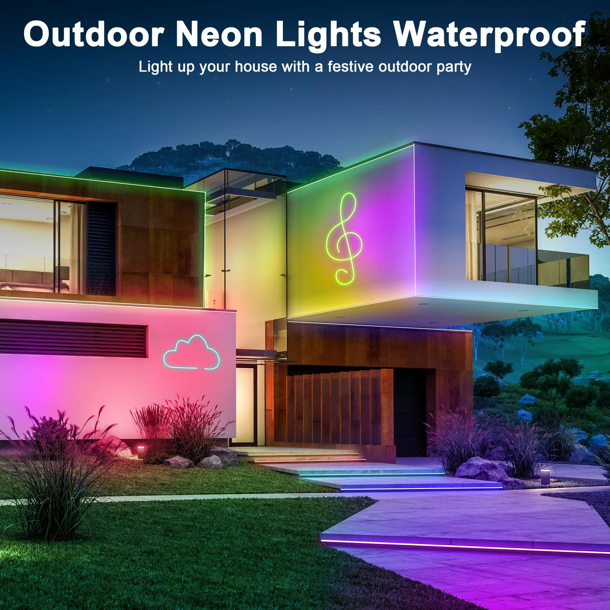 Macchiatto Ruban LED Néon 5M, Bande LED avec APP/Télécommande, Synchronisation Musicale, Imperméable, pour Intérieur et Extérieur