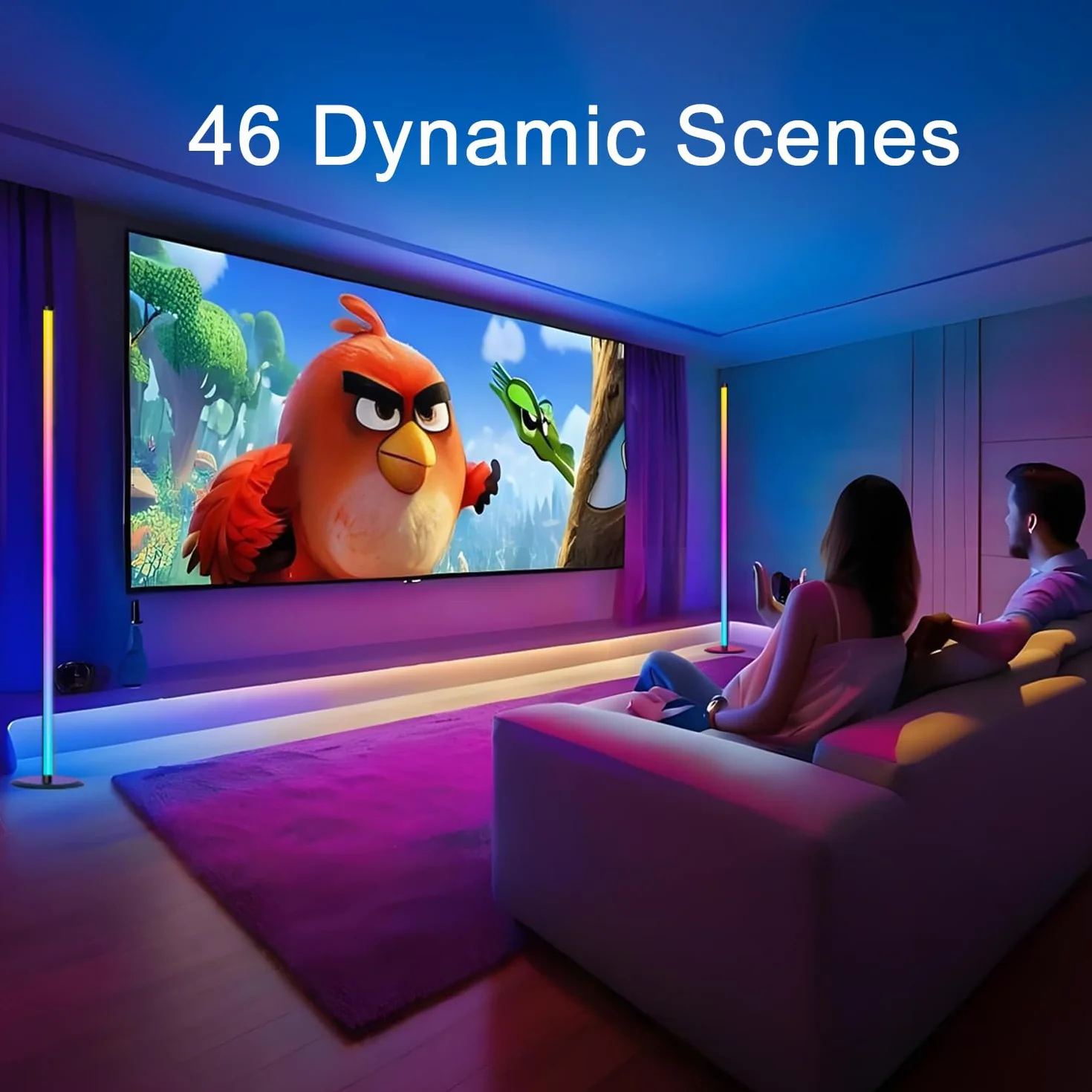 Lampadaire LED RGB 16 Millions Couleurs, Dimmable avec Télécommande et APP, 46 Modes Scène, Sync Musique, Noir
