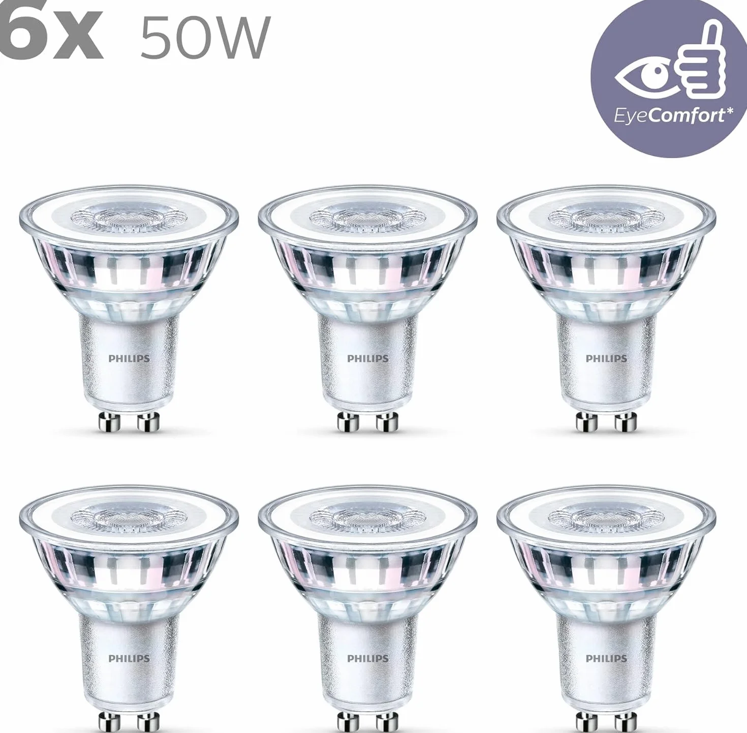 Philips LED Ampoule GU10 50W Équivalent Blanc Chaud 2700K 355 Lumens Lot de 6