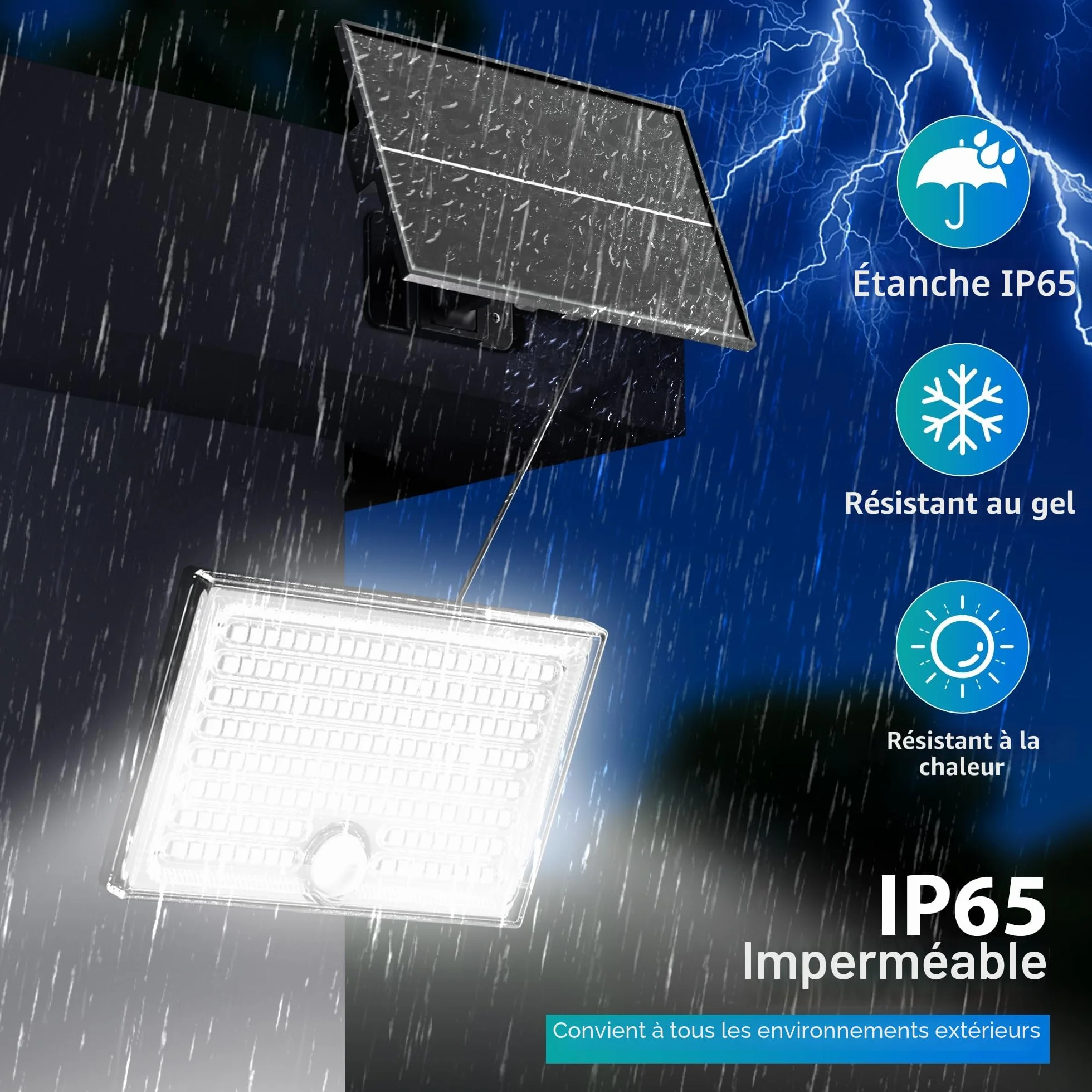 Lampe Solaire Extérieur Détecteur de Mouvement 8500K 1500mAh IP65 Étanche 2 Pièces