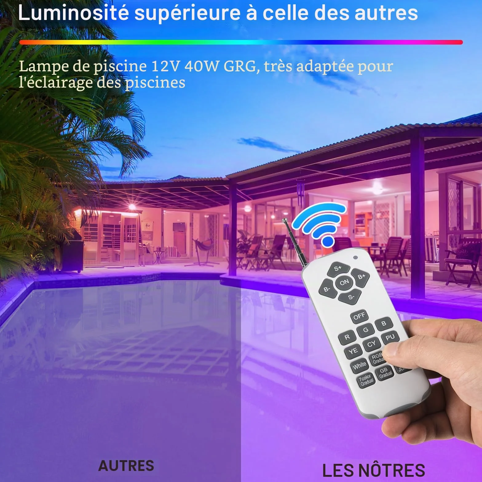 Ledmo Éclairage de piscine LED RVB PAR56 38 W IP68 12 V avec télécommande