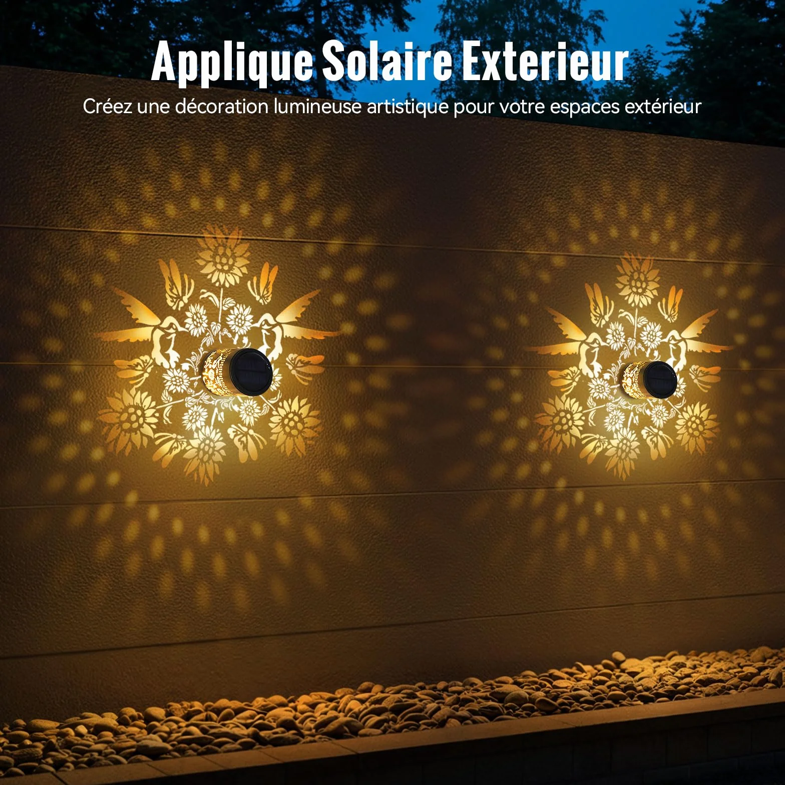 Lampe Solaire Exterieur Decorative Jardin Lot 2 Applique Murale Lanterne Clôture Étanche IP65