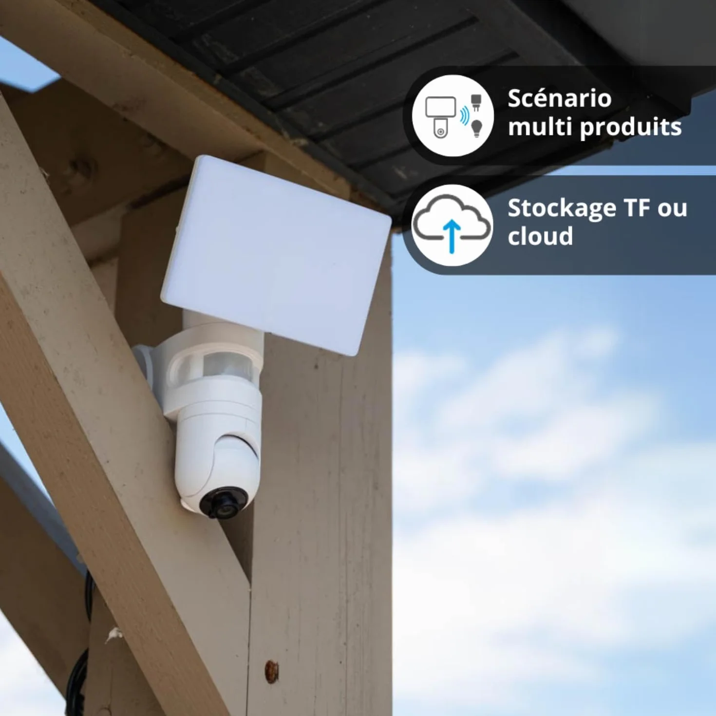 KOZII Projecteur Mural avec Caméra Intégrée 2200 Lumens Blanc Froid Détecteur de Mouvement Sécurité Extérieure