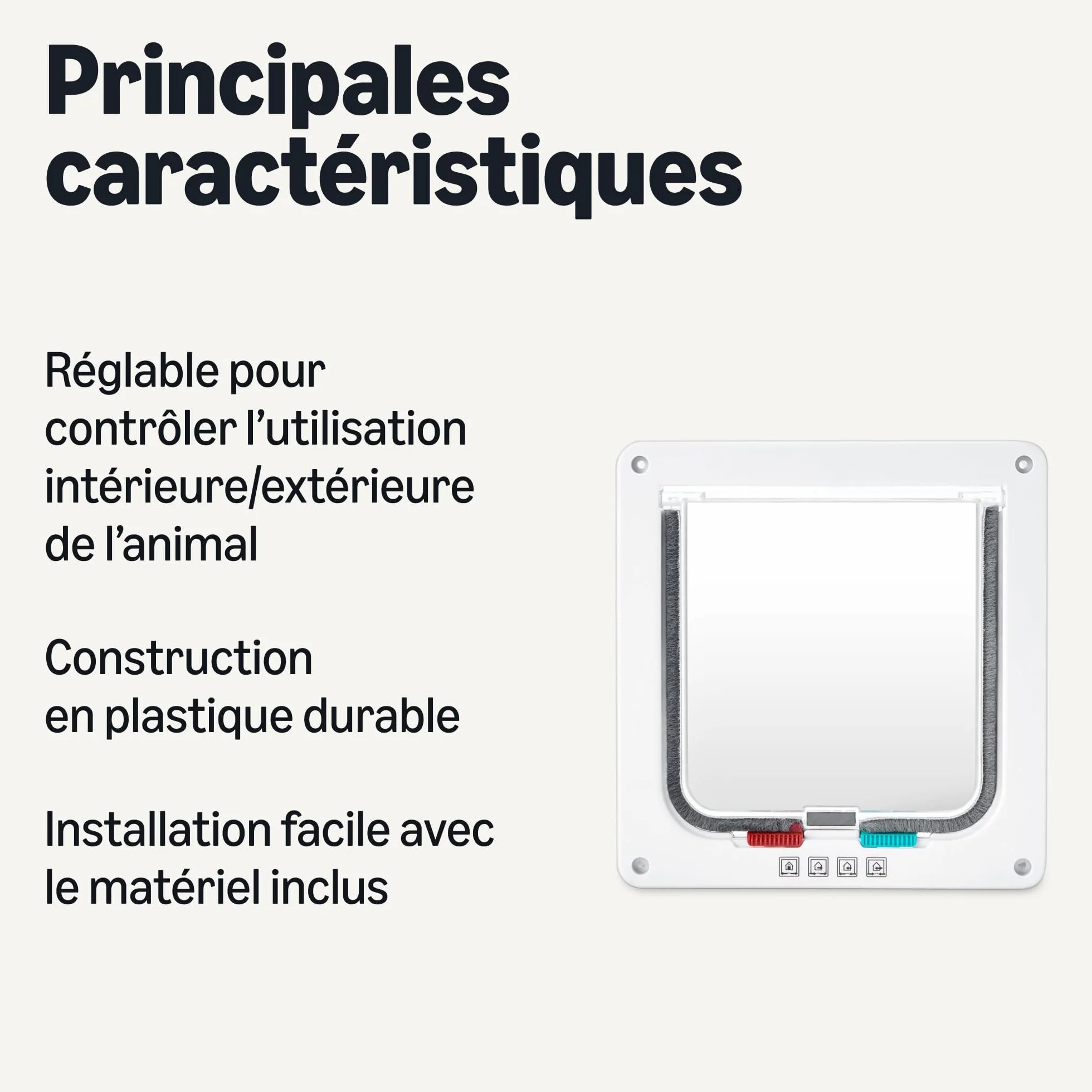 Amazon Basics Chatière Ajustable Plastique pour Chiens et Chats Verrouillage 4 Positions Taille S 19x18,8x5,7cm Blanche