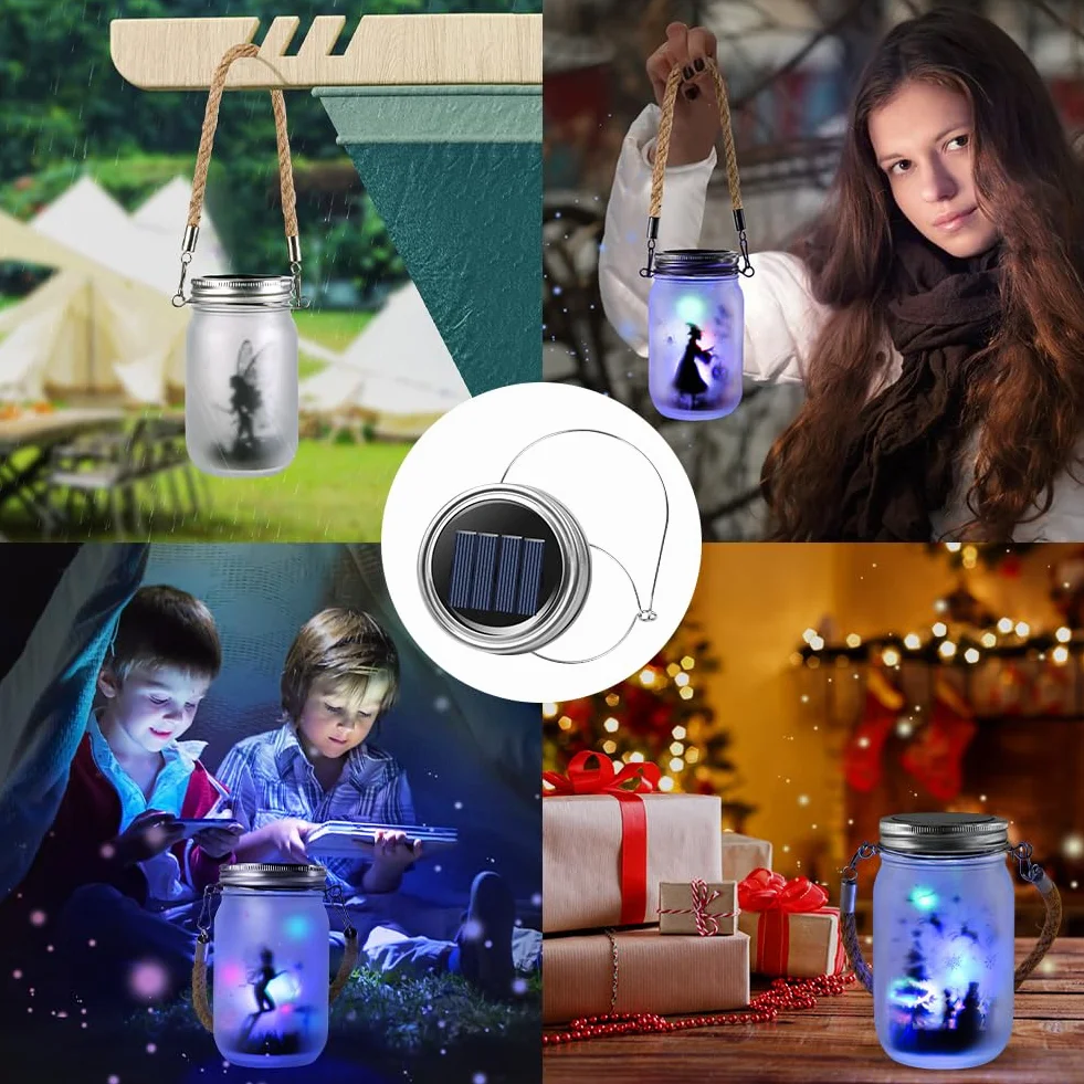 Lampe Solaire pour Couvercle de Bocal Mason Lot de 3, Guirlande Lumineuse 20 LED, Décoration Jardin