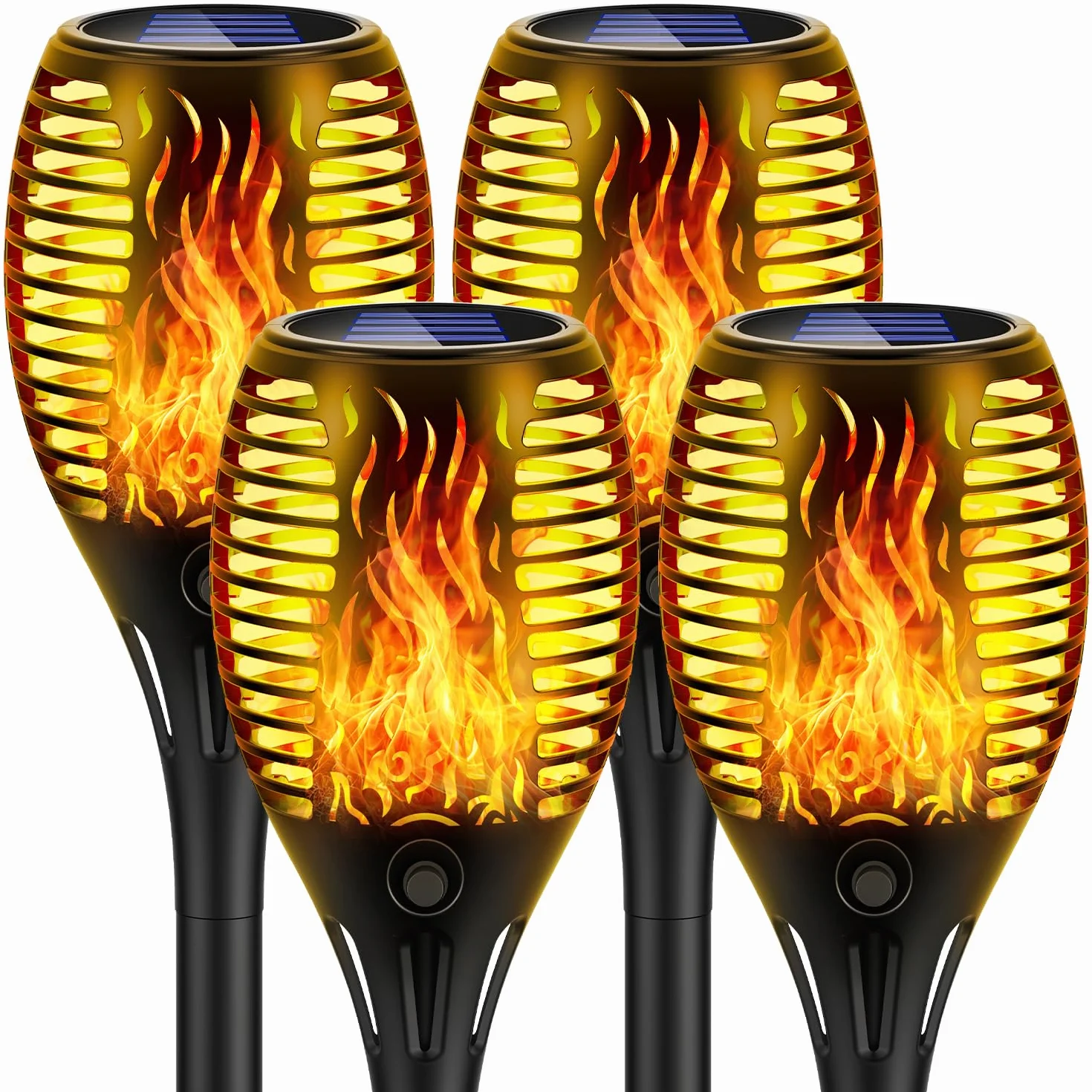Lampes solaires jardin extérieur effet flamme réaliste étanche IP65 33 LED 4 pièces
