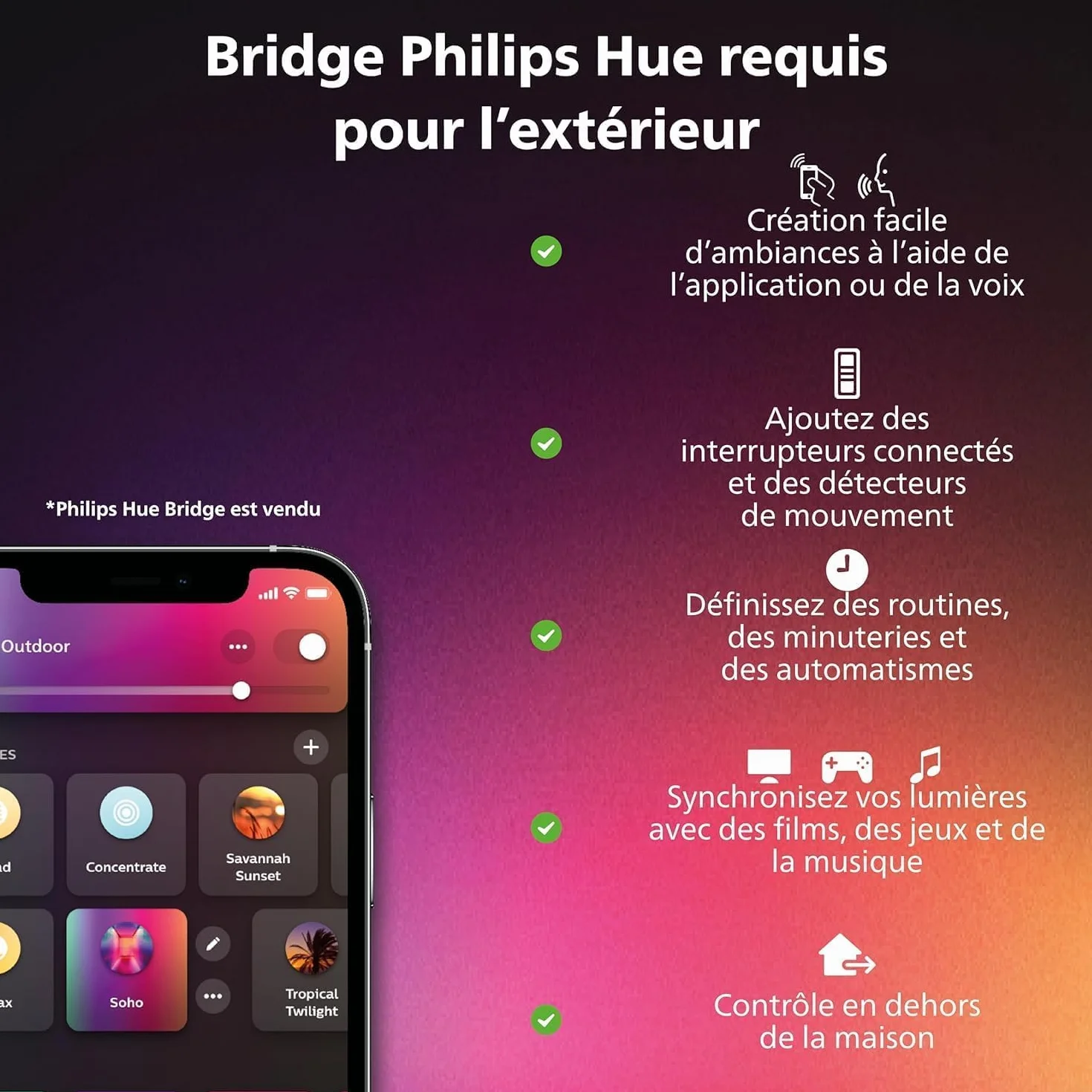 Philips Hue Play White and Color Ambiance Barre lumineuse LED connectée, Pack de 2, Noir