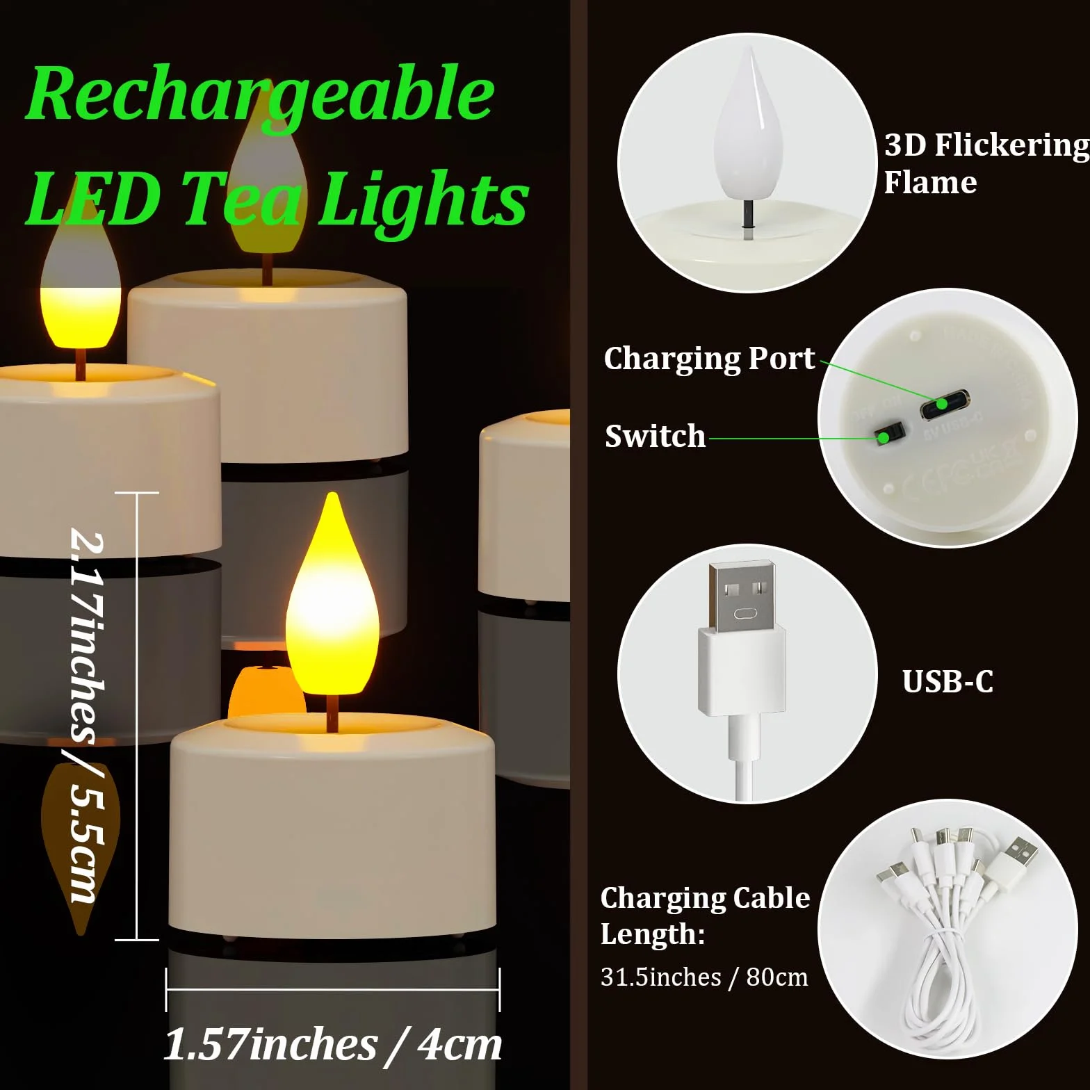 SoulBay 12 Bougies LED Rechargeables Flamme Vacillante avec Télécommande et Minuterie