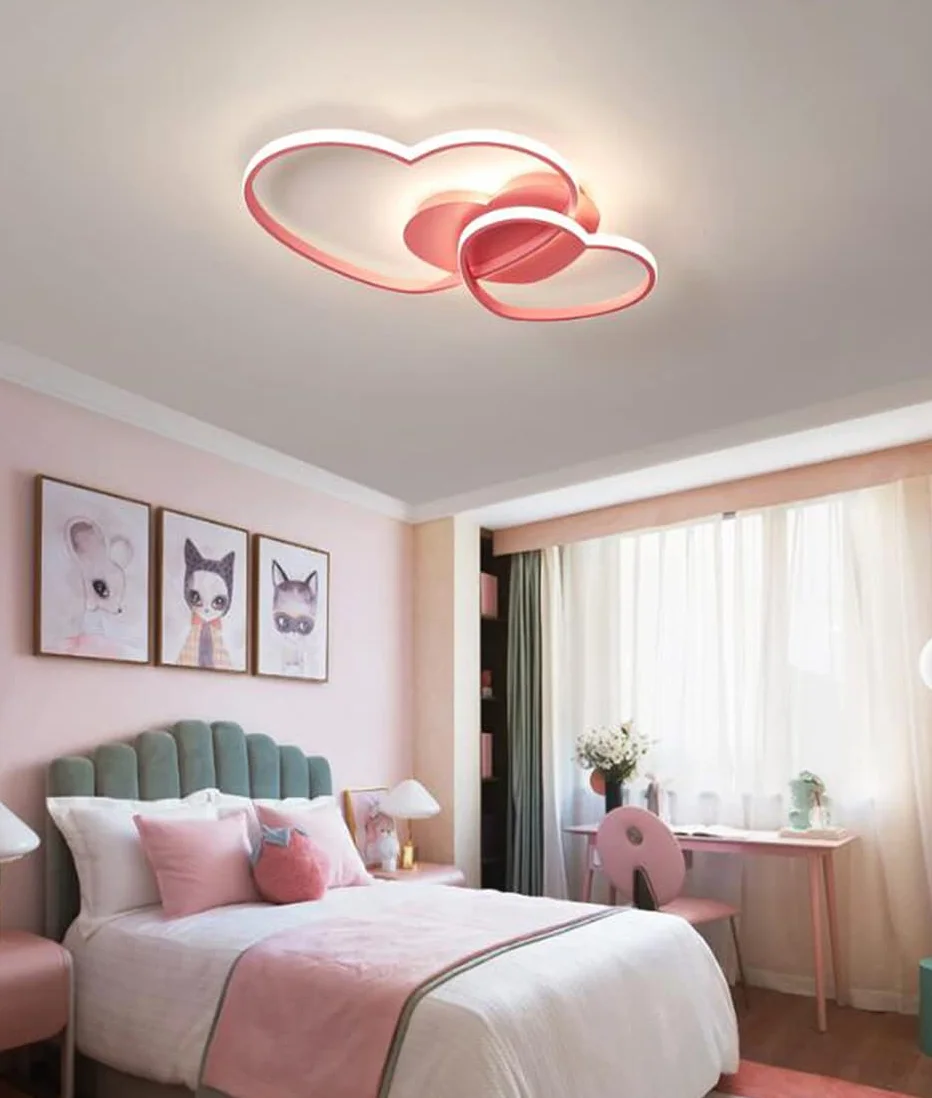 Plafonnier LED Dimmable Coeur Moderne 50cm Rose Avec Télécommande pour Chambre Enfant