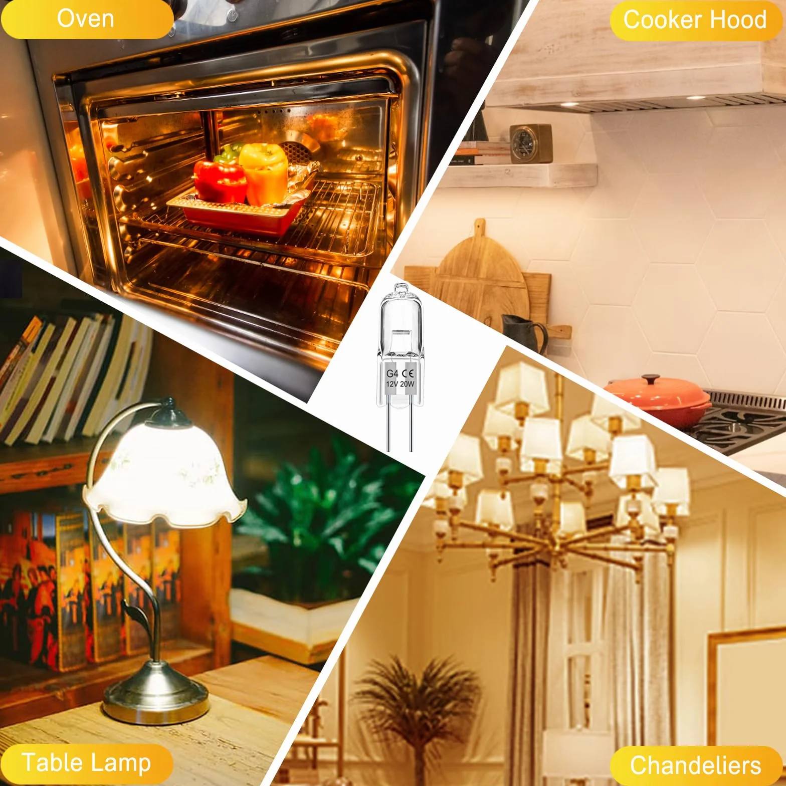 Ampoule Halogène G4 12V 20W Blanc Chaud 2700K Dimmable 300°C pour Four, 4 Pièces