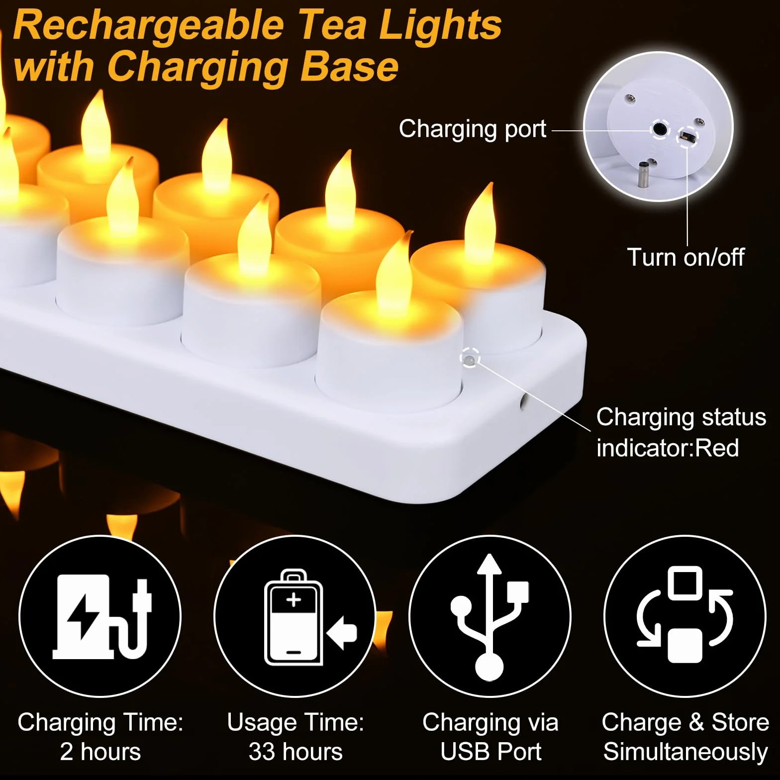 Bougie LED Rechargeable avec Télécommande, Lot de 12, Flamme Vacillante, Minuteur, pour Mariage Halloween