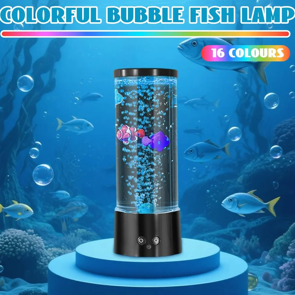 Lampe à Lave LED avec Télécommande, 16 Couleurs, 4 Modes, Faux Aquarium Poisson, Veilleuse Maison