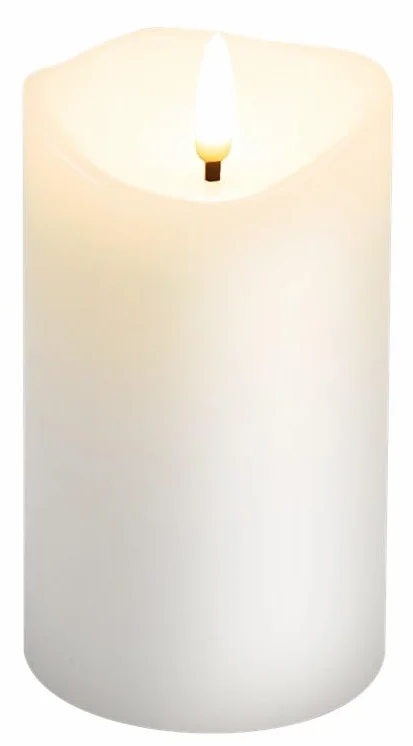 goobay Bougies LED Bougie cire véritable blanche 7,5x12,5 cm fonction minuterie Mèche 3D alimentée par piles blanc chaud