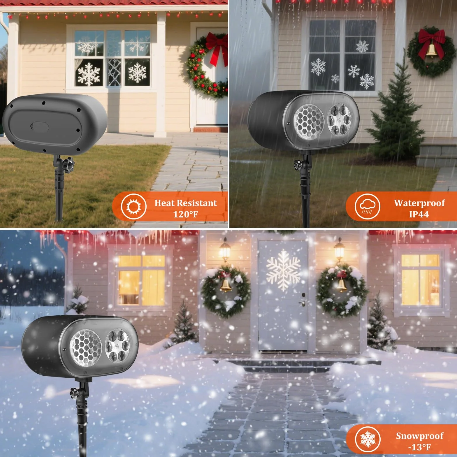 Projecteur LED Noël Extérieur 2 en 1 avec 12 Diapositives 7 Couleurs Effet de Vague d'eau