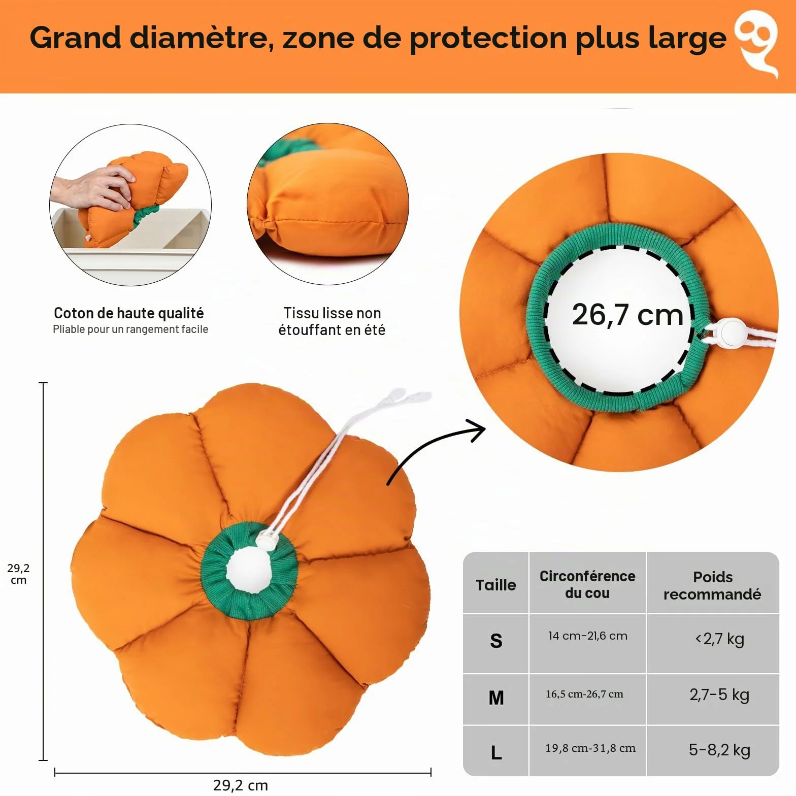 Collier Anti Léchage pour Chat, Imperméable et Ajustable, Style Fleur Violette, Orange M