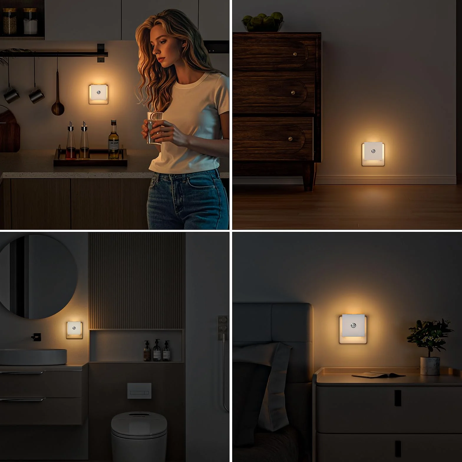 Veilleuse Prise Electrique 2PCS Enfant Dimmable Detecteur de Mouvement avec Fonction Mémoire 2700K Blanc Chaud