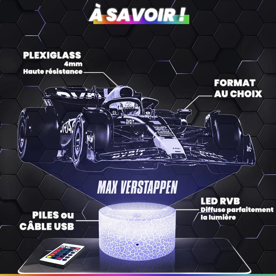 Lampe 3D Lewis Hamilton Pilote F1 Décoration Formule 1 Monoplace Veilleuse LED Adulte Déco Chambre