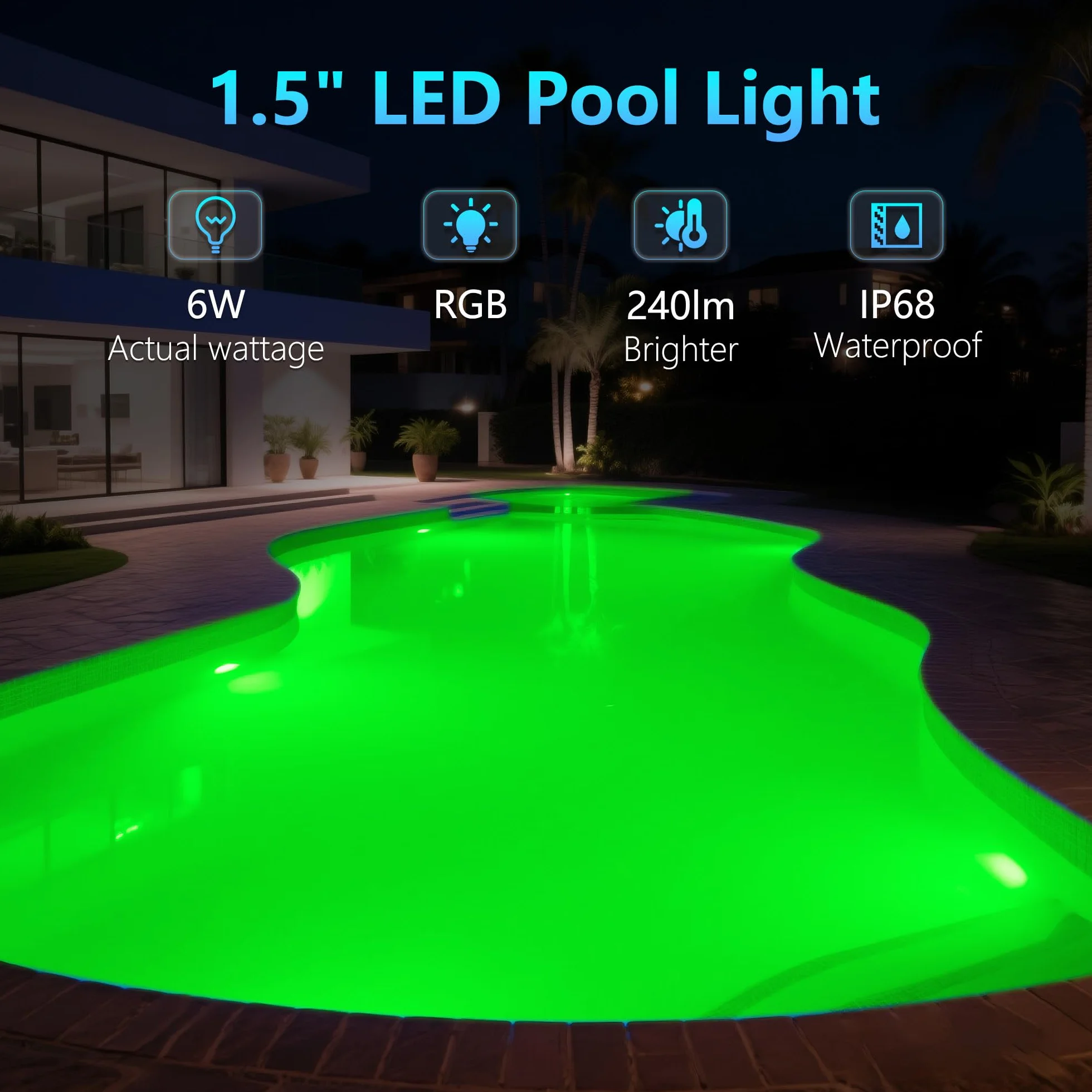 Mini Projecteur Piscine Vissable 1,5" 6W RGB LED Multicolore IP68 12V AC Lot de 4