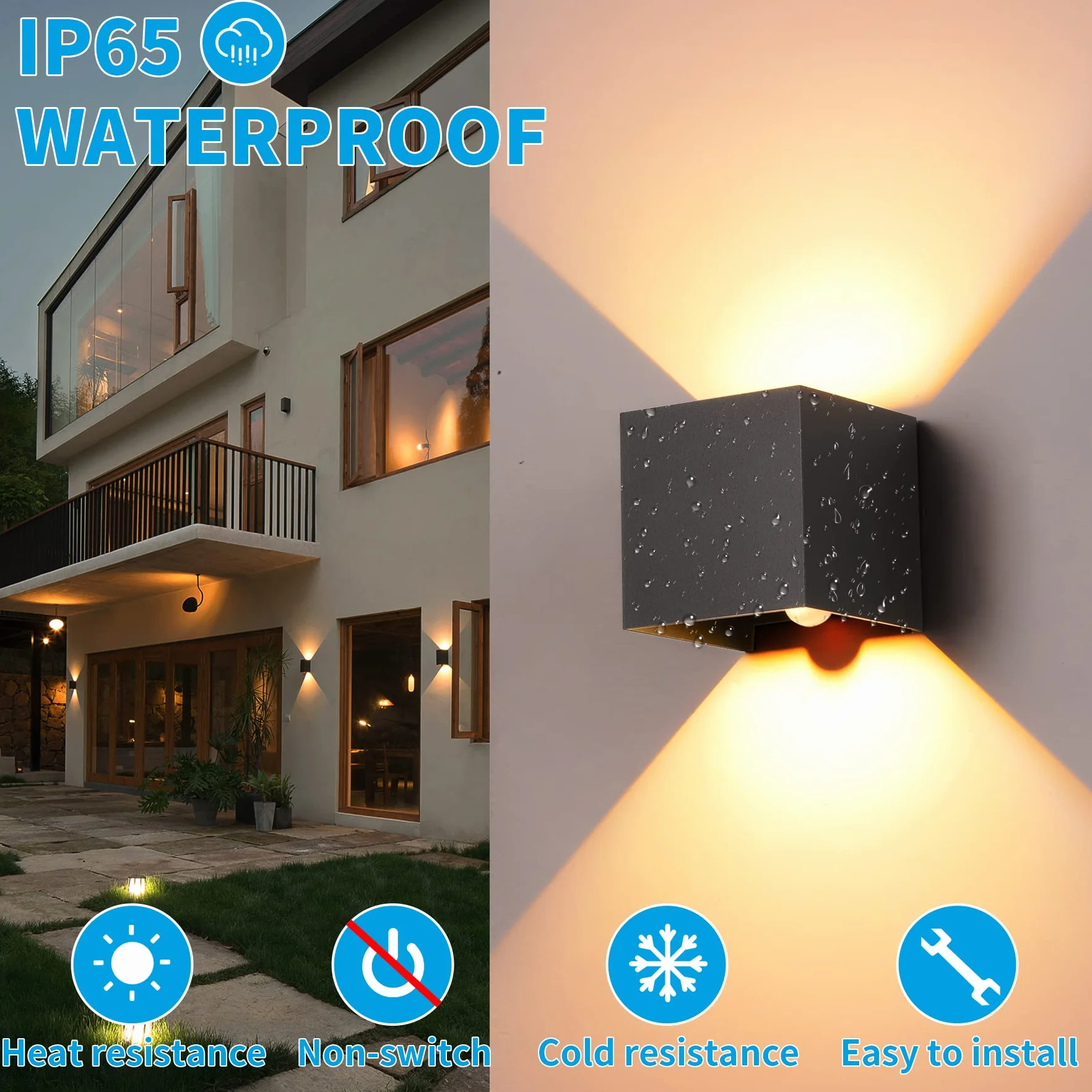 Applique Murale LED 12W Intérieur Extérieur Détecteur Mouvement 3000K Blanc Chaud IP65 Noir