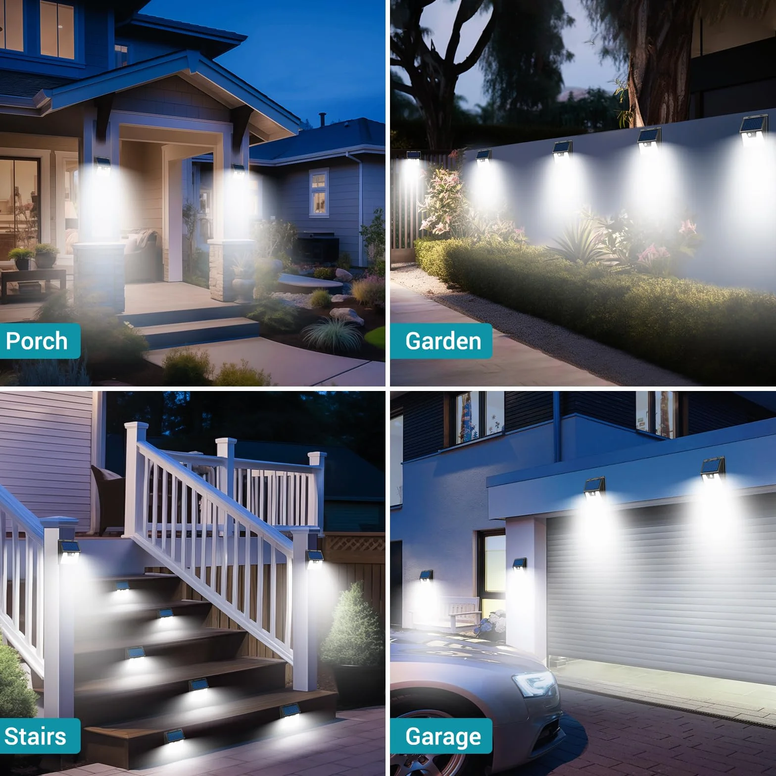 Lampe Solaire Extérieur Lot de 6, IP65 Étanche 3 Modes Détecteur de Mouvement pour Jardin Garage Carport