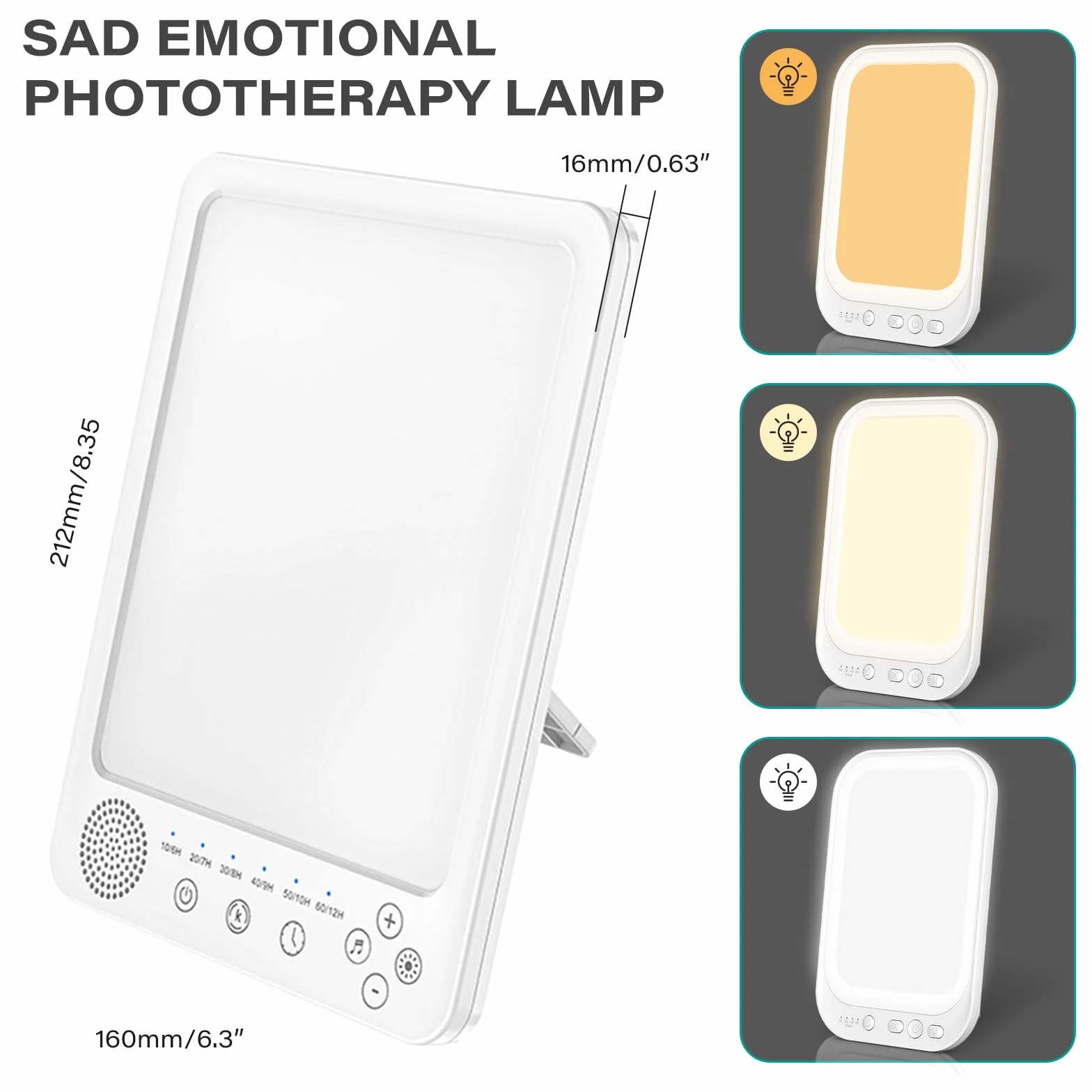 Lampe de Luminothérapie 10000 Lux 3 Températures de Couleur 5 Niveaux de Luminosité Bureau Maison