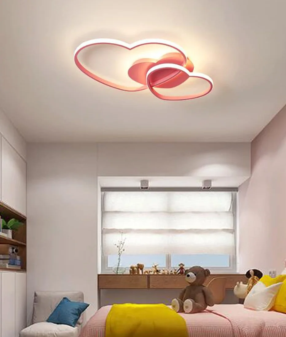 Plafonnier LED Dimmable Coeur Moderne 50cm Rose Avec Télécommande pour Chambre Enfant
