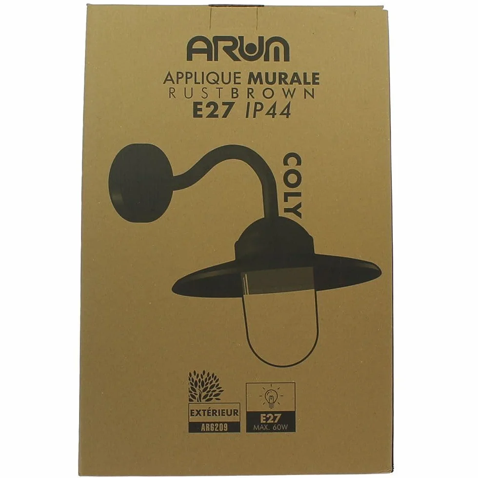 Arum LIGHTING Applique Murale Extérieure COLY, Design Rétro Col de Cygne, Fonte d'Aluminium Brun Antique, Verre, Culot E27, IP44