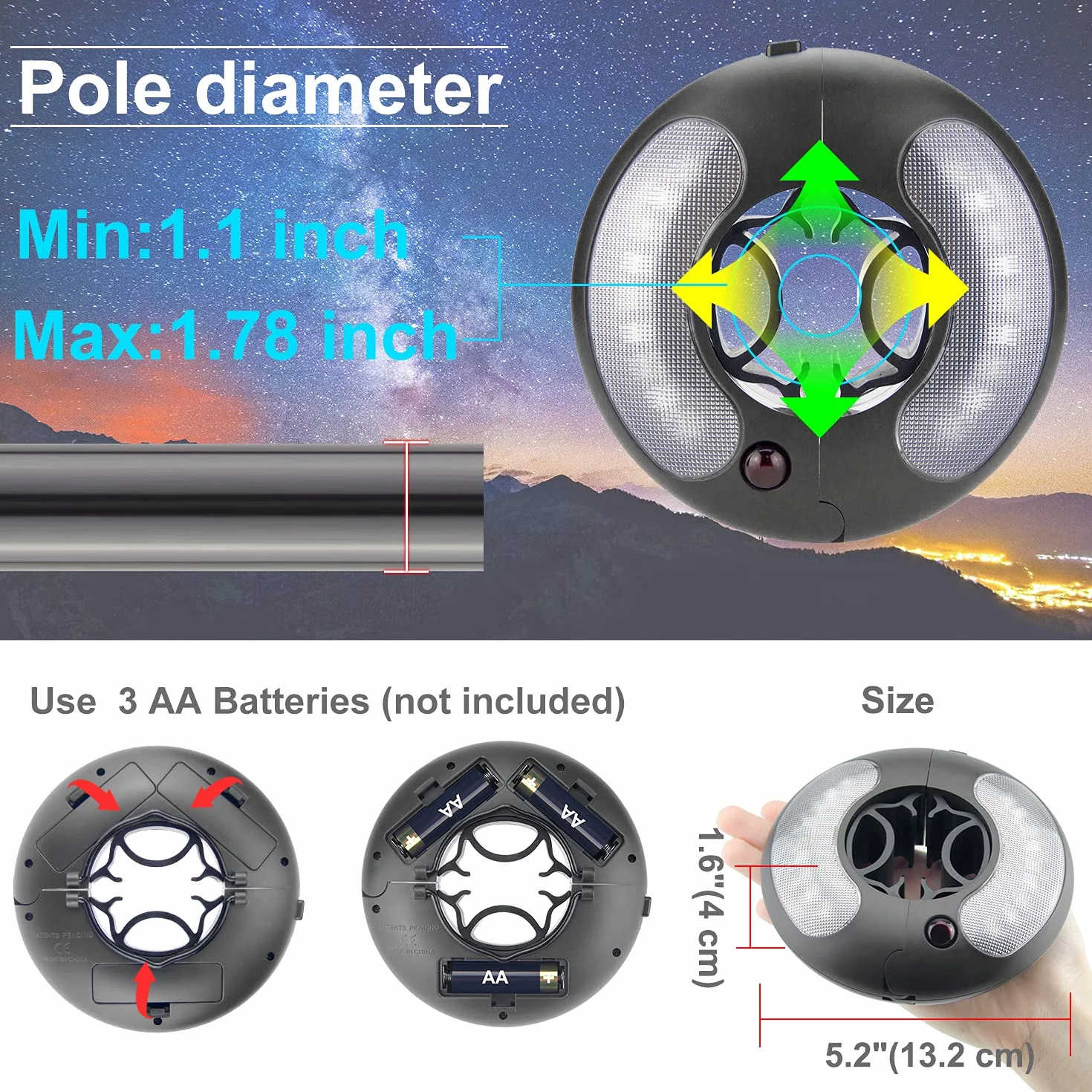 HONWELL Lampe Parasol Batterie 4000K Lumière Patio Télécommande Éclairage Jardin