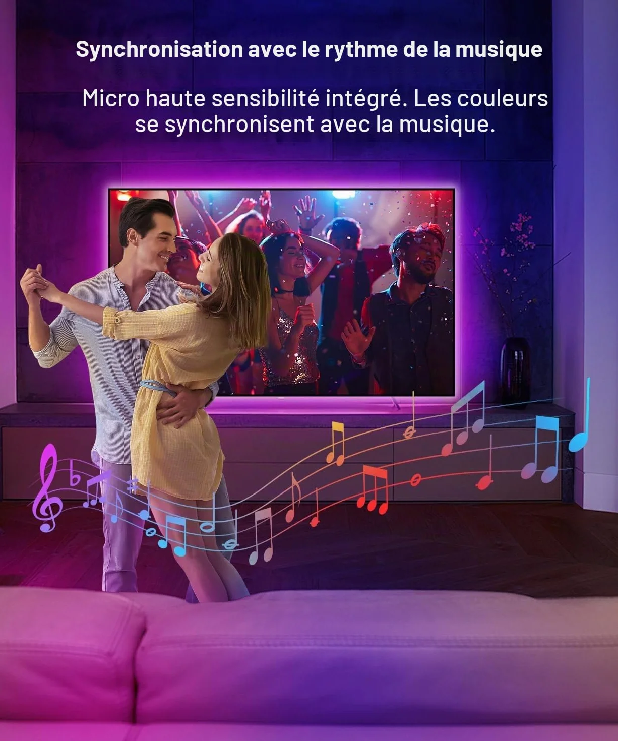 Nexillumi Ruban LED TV RGB Bande Lumineuse LED 4M 55-75 Pouces Musique Sync Bluetooth APP Télécommande USB