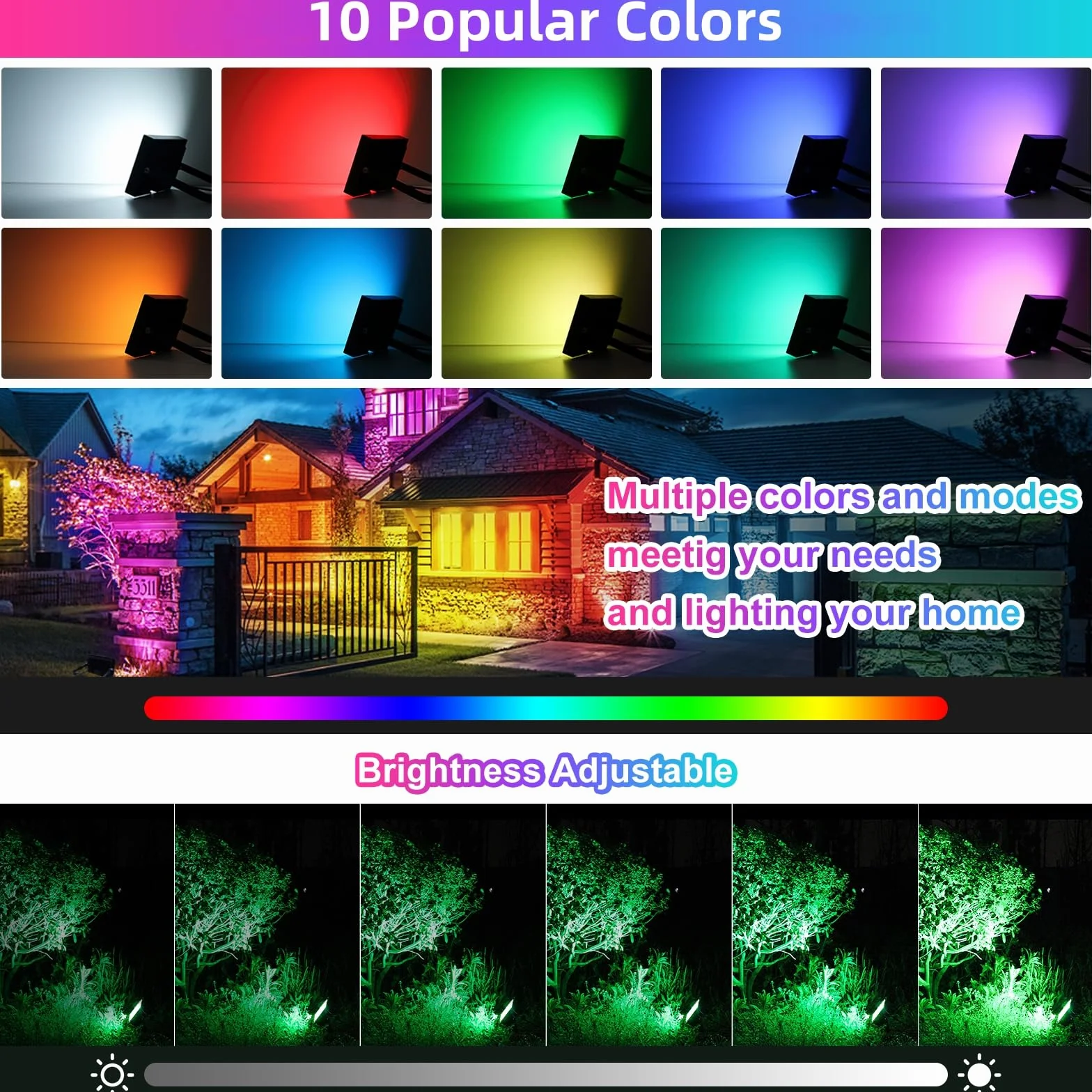 Projecteur LED RGB Exterieur 60W IP66 MEIKEE 10 Couleurs 12 Modes avec Télécommande