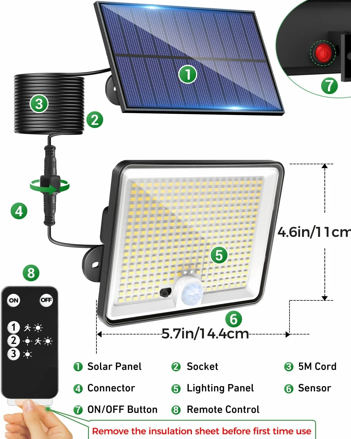 LOTMOS Lampe Solaire Exterieur avec Detecteur de Mouvement, 342 LED IP65 Etanche, 3 Modes pour Jardin Garage