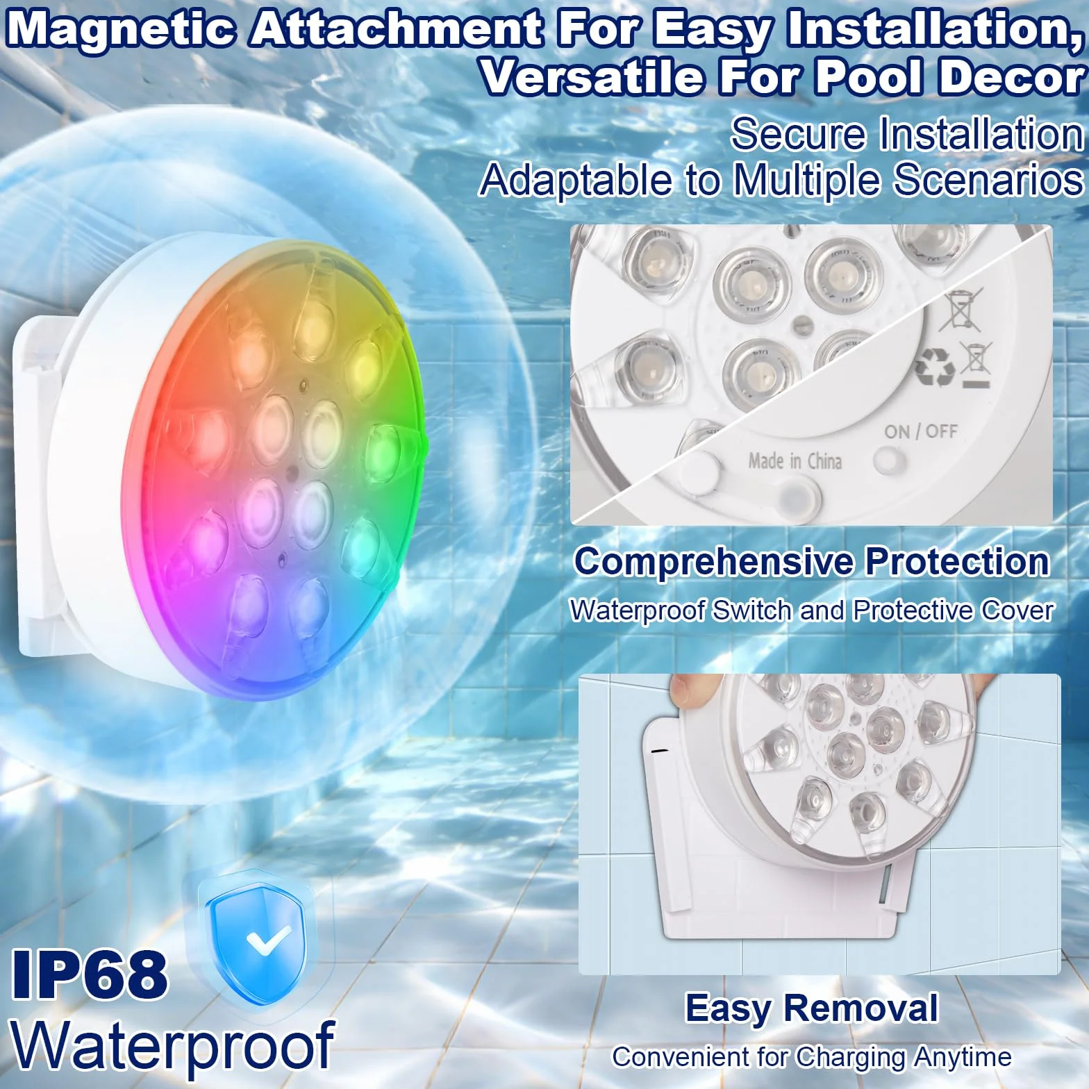 Lumière Submersible LED Rechargeable Piscine 16 Couleurs Aimant IP68 Étanche Télécommande RF