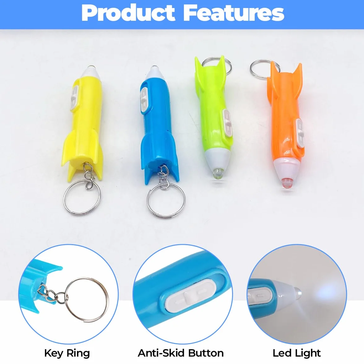 Lampe De Poche Enfant Led Mini Fusée Porte-Clé, 24 Pièces, 4 Couleurs, Pour Extérieur Camping Randonnée