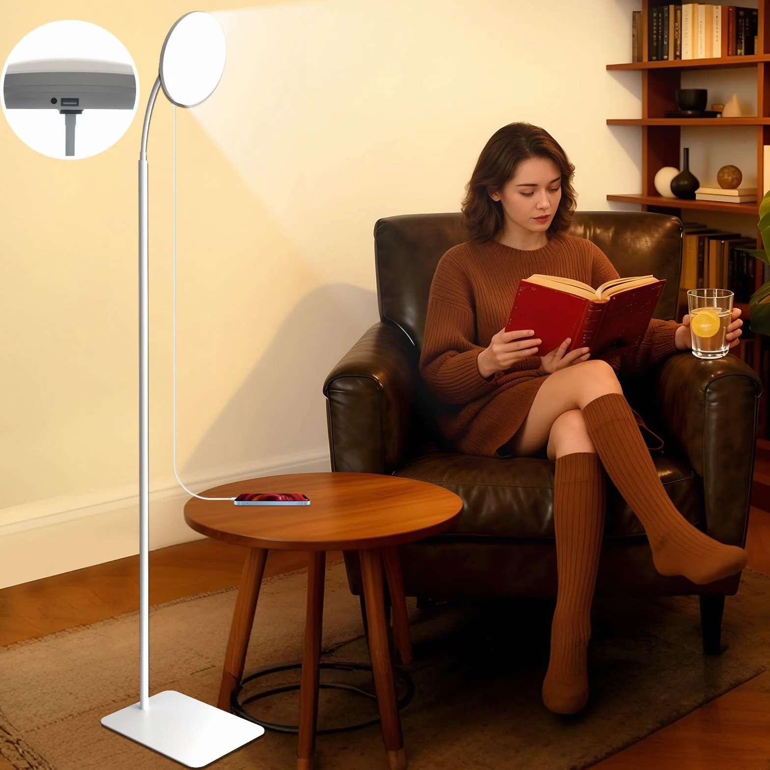 Lampe LED 15000 Lux Éclairage Rotatif 360° Charge USB Blanc